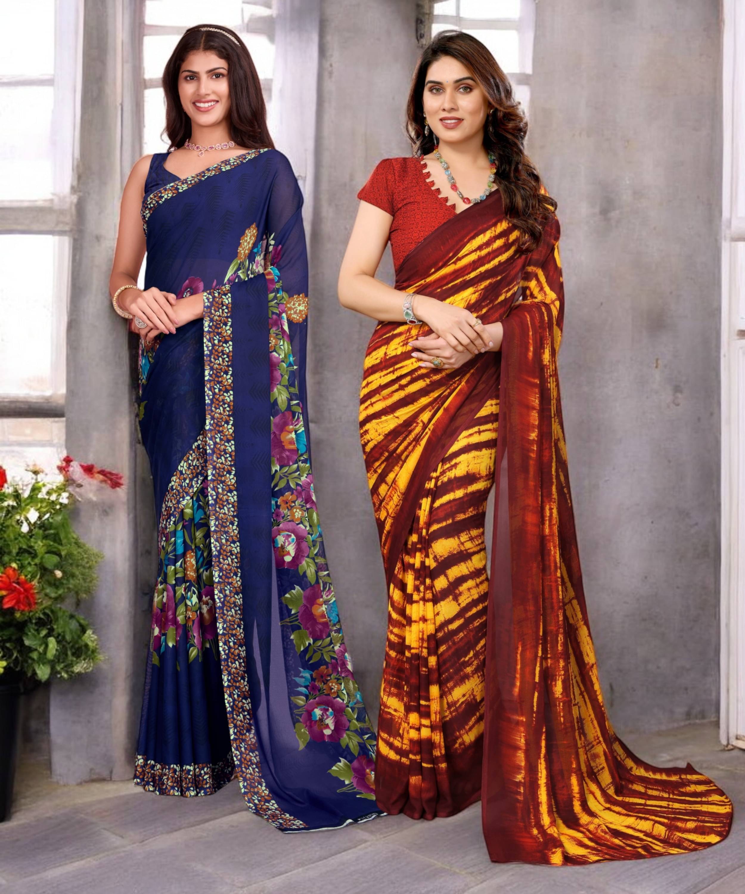 TTH Georgette Printed Saree With Unstitched Blouse Piece ( Multicolor ) TTH Georgette Printed Saree With Unstitched Blouse Piece ( Multicolor )