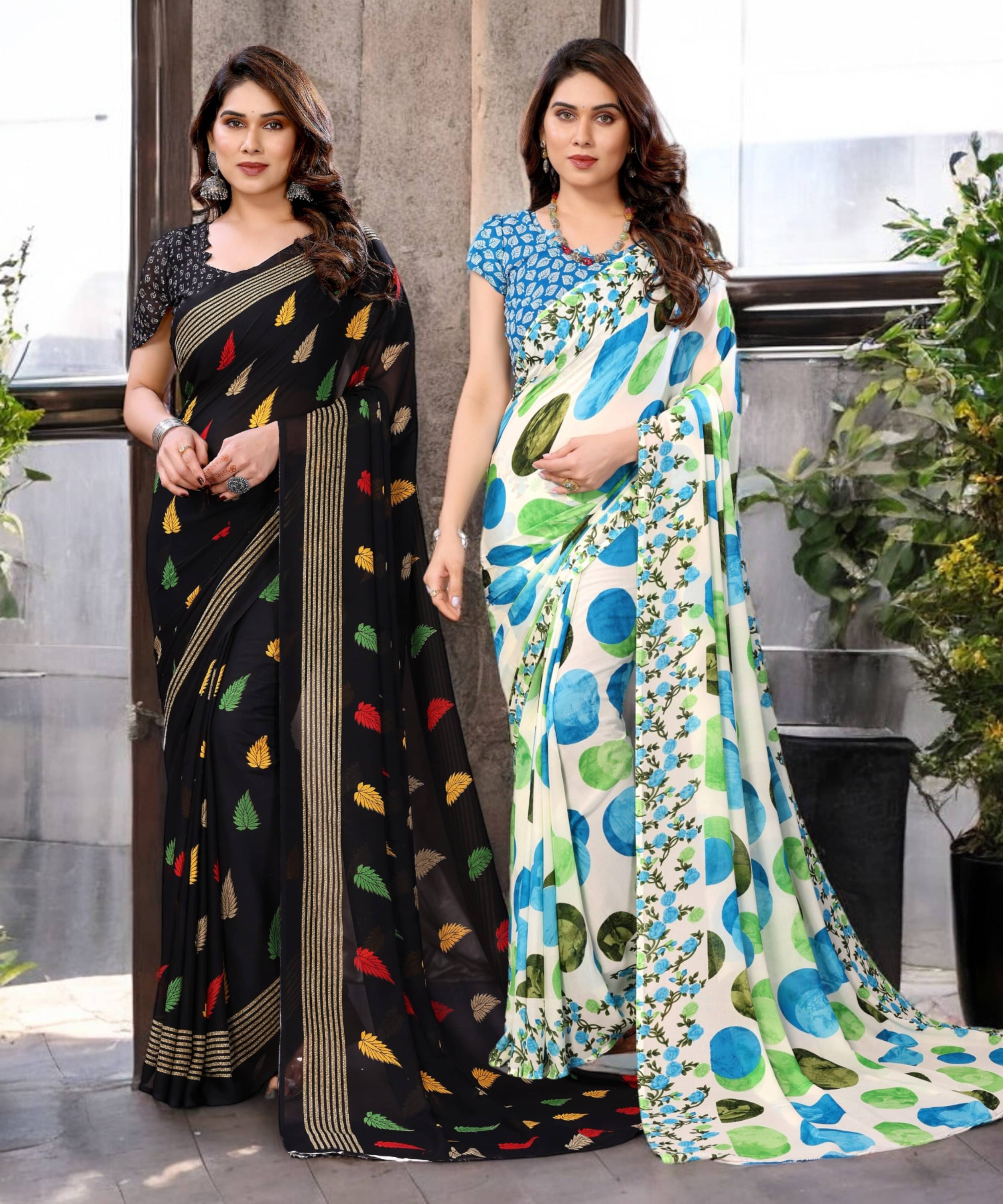     			TTH Georgette Printed Saree With Unstitched Blouse Piece ( Multicolor )