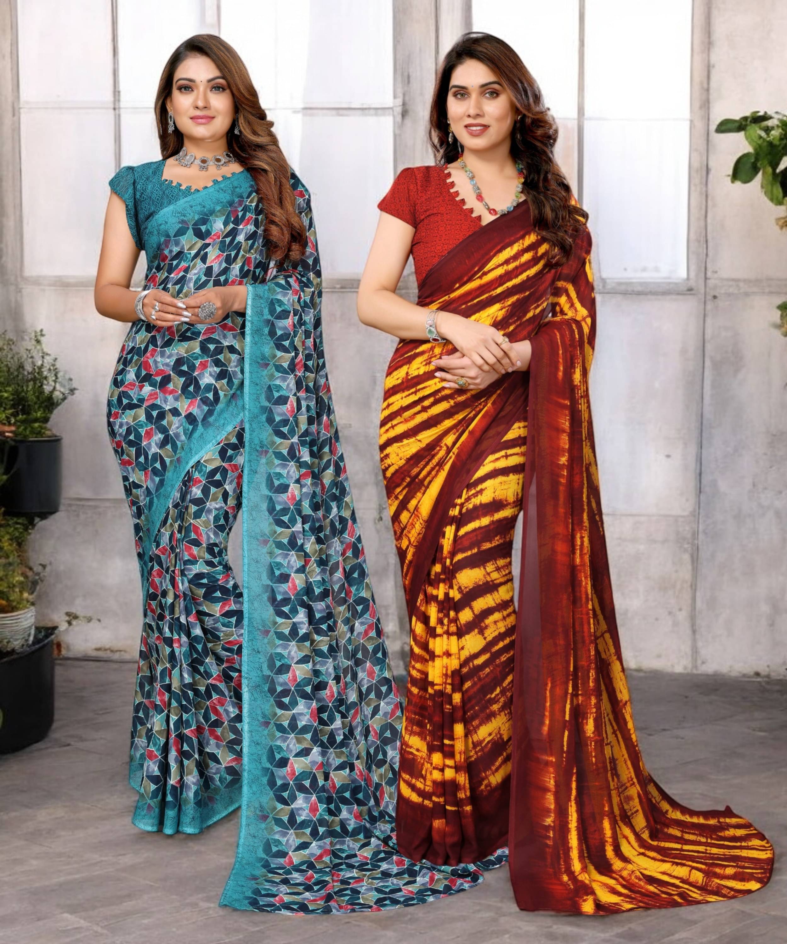     			TTH Georgette Printed Saree With Unstitched Blouse Piece ( Multicolor )