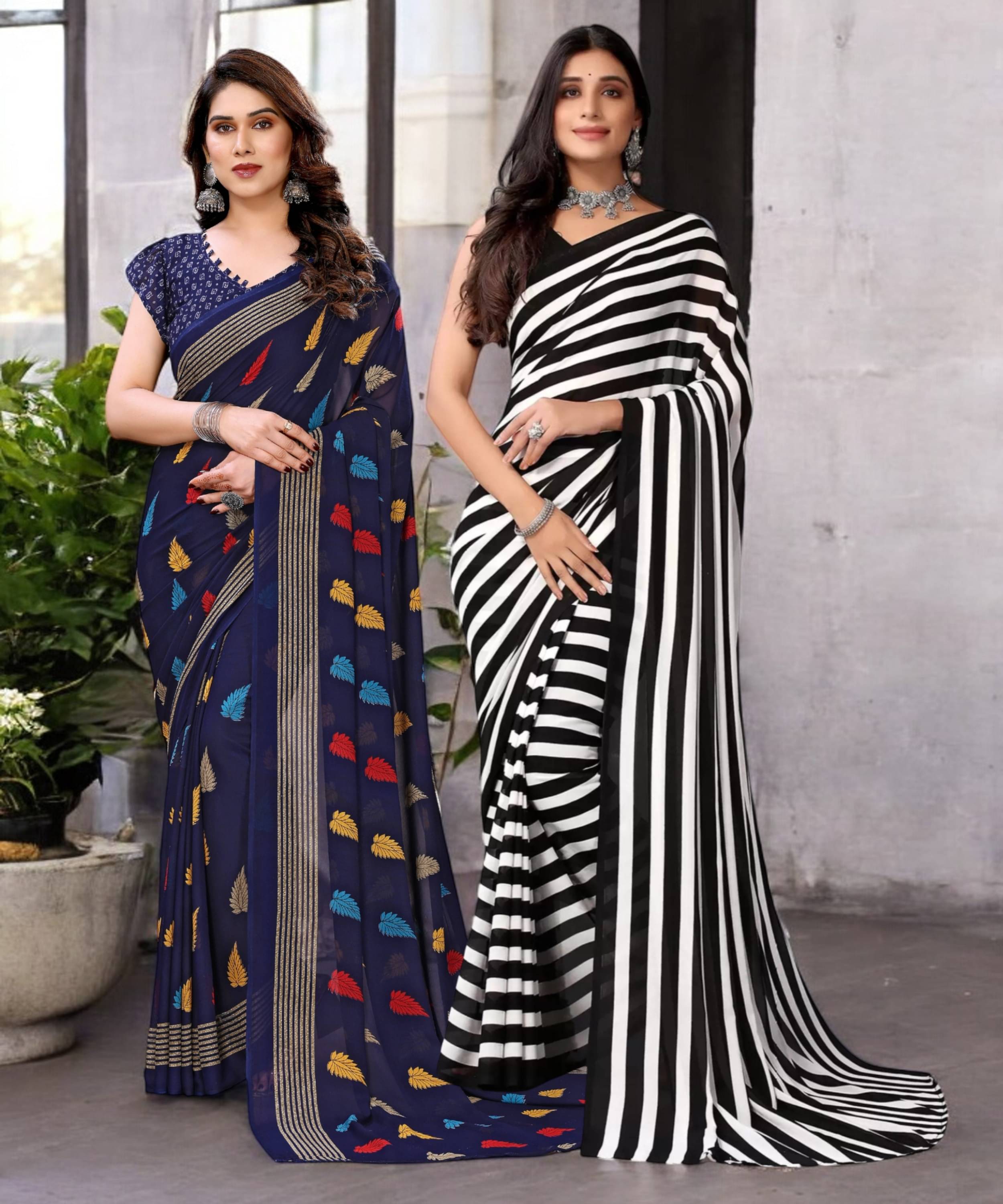 TTH Georgette Printed Saree With Unstitched Blouse Piece ( Multicolor ) TTH Georgette Printed Saree With Unstitched Blouse Piece ( Multicolor )