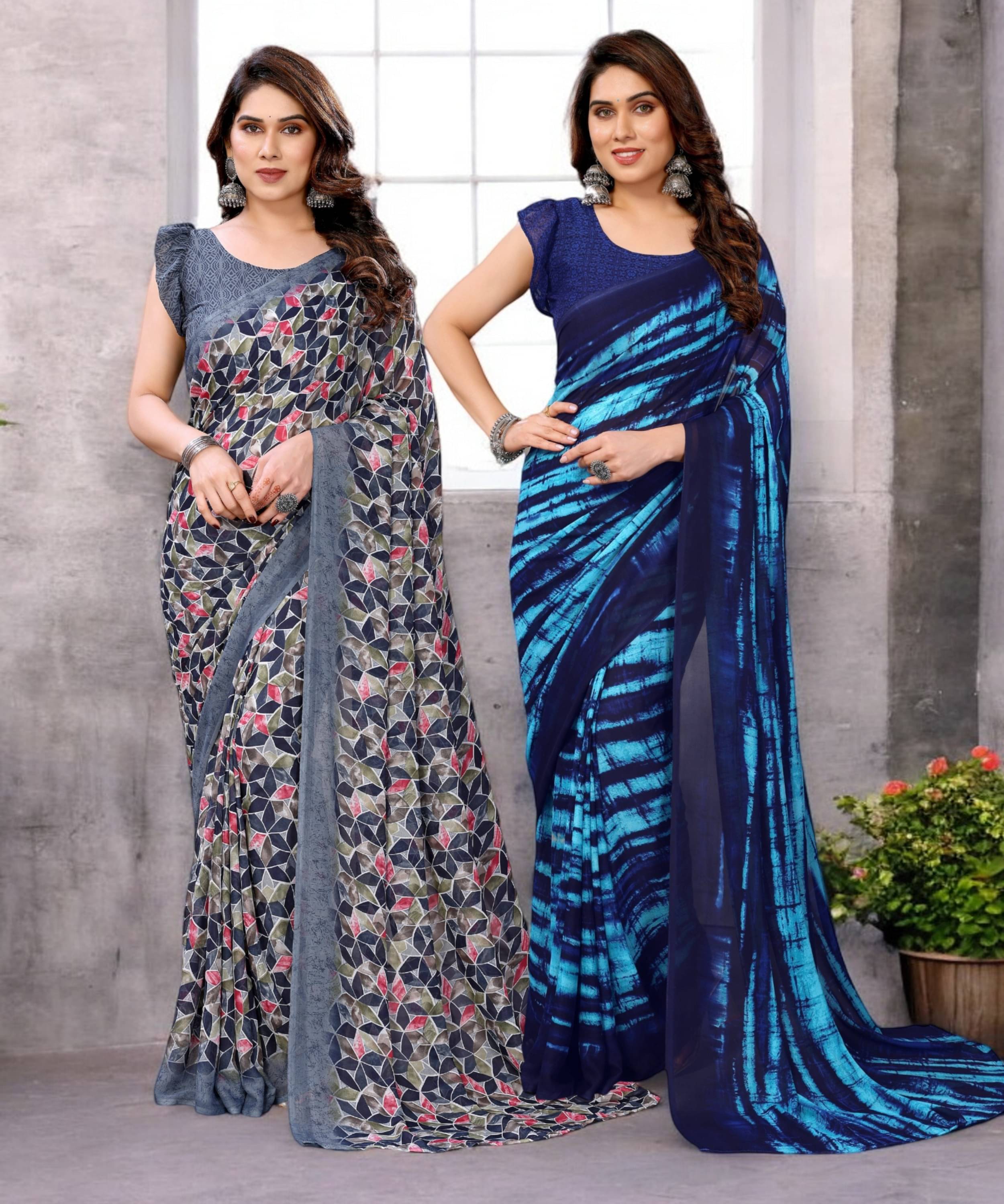 TTH Georgette Printed Saree With Unstitched Blouse Piece ( Multicolor ) TTH Georgette Printed Saree With Unstitched Blouse Piece ( Multicolor )