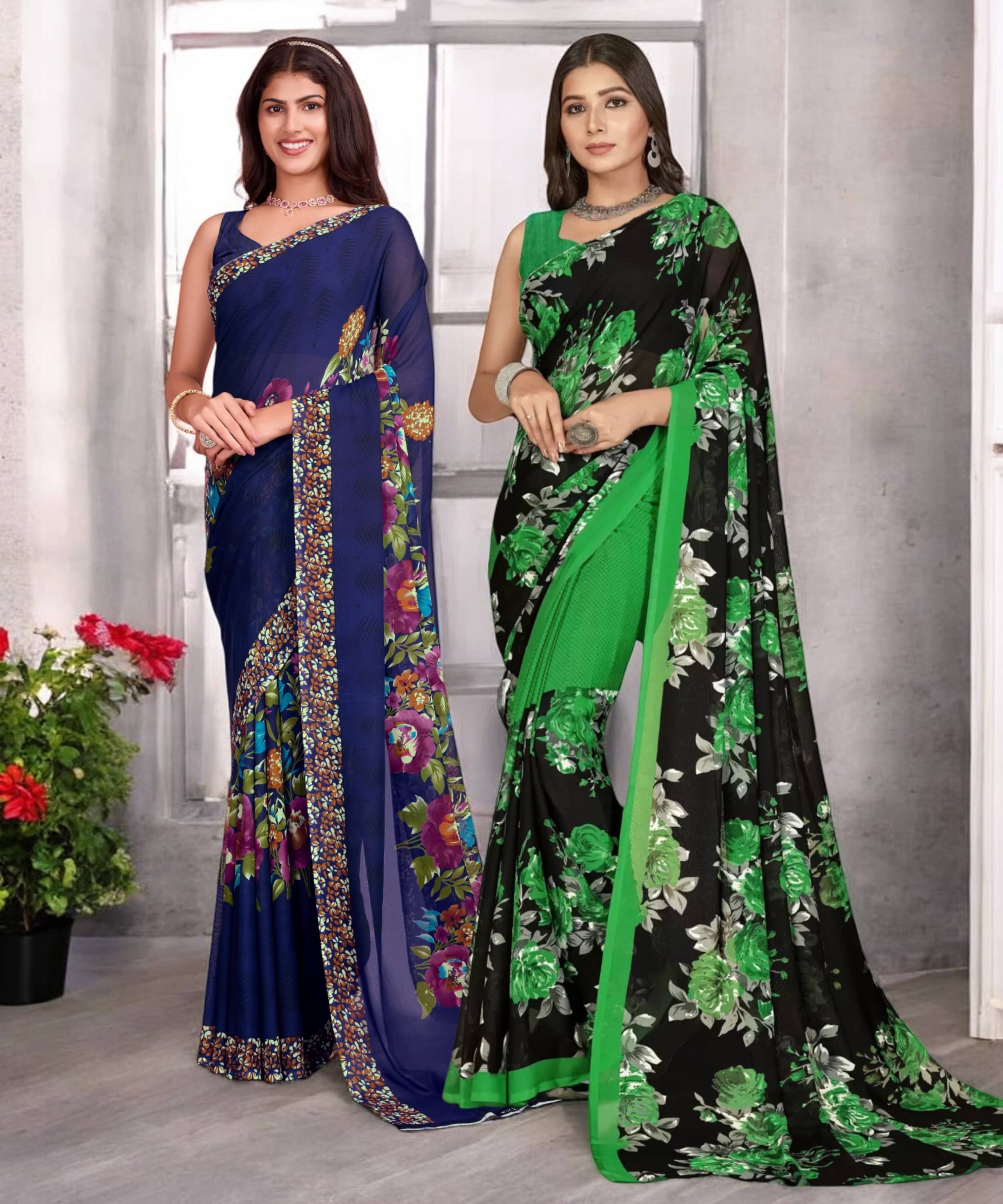 TTH Georgette Printed Saree With Unstitched Blouse Piece ( Multicolor ) TTH Georgette Printed Saree With Unstitched Blouse Piece ( Multicolor )