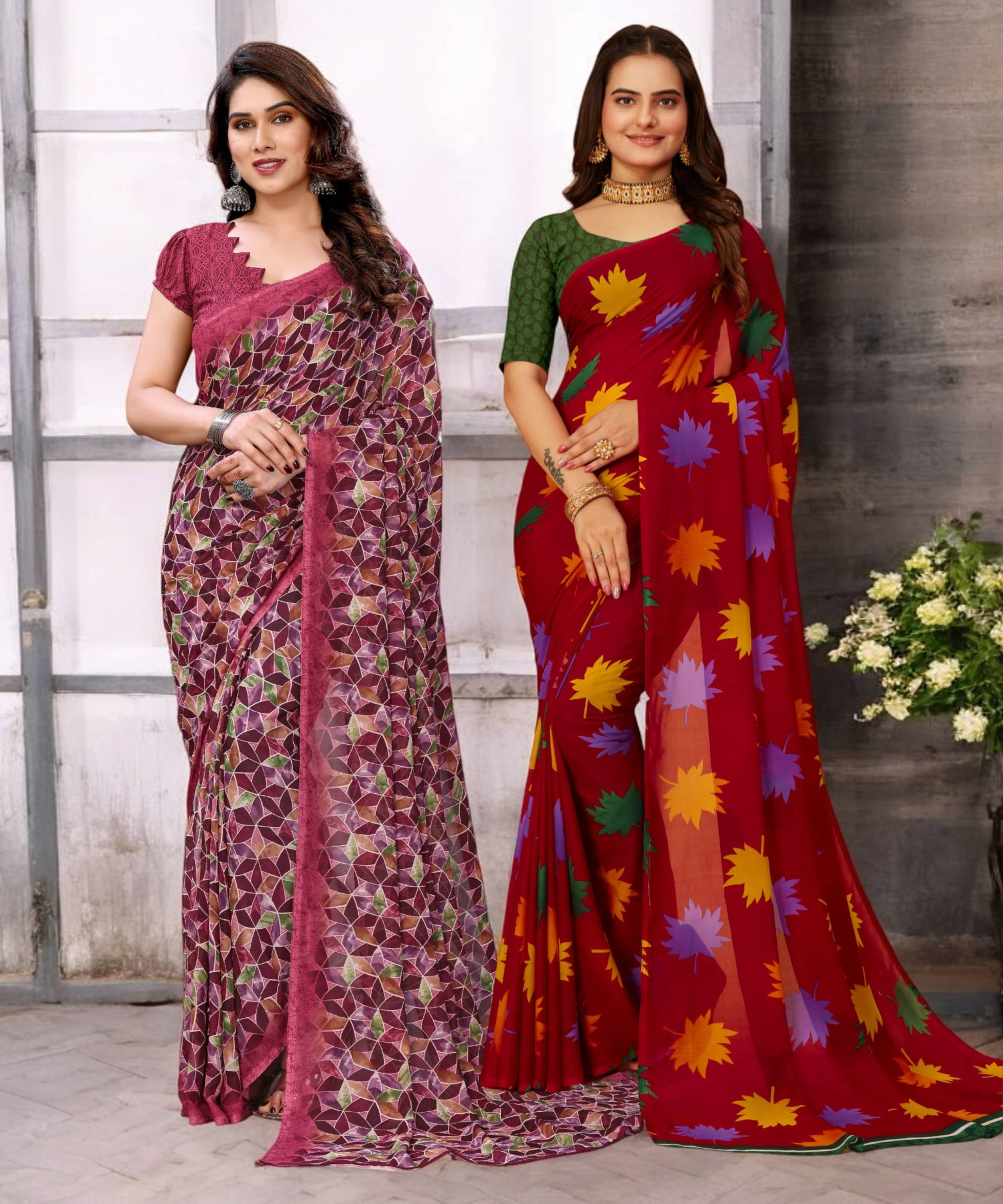     			TTH Georgette Printed Saree With Unstitched Blouse Piece ( Multicolor )
