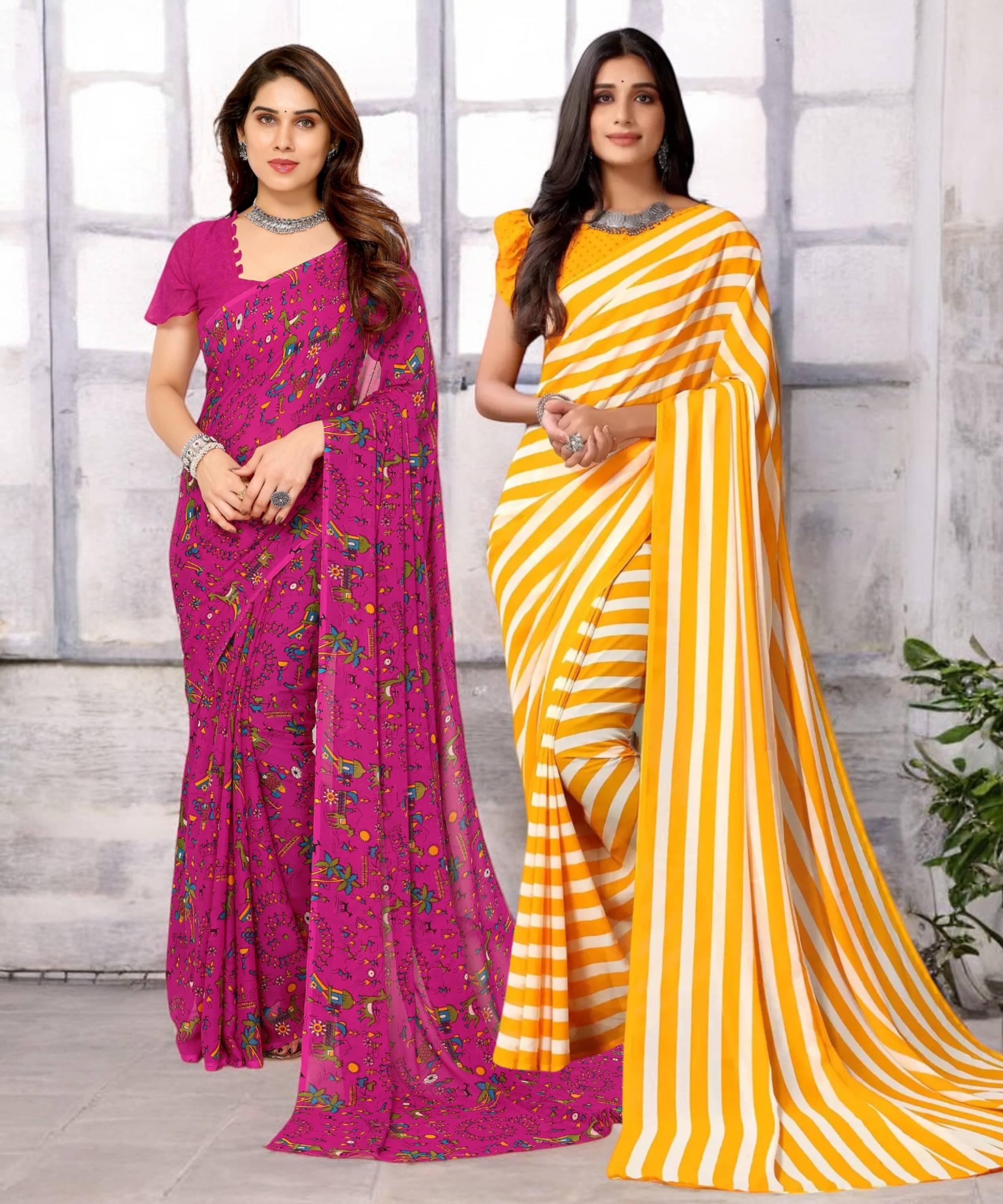TTH Georgette Printed Saree With Unstitched Blouse Piece ( Multicolor ) TTH Georgette Printed Saree With Unstitched Blouse Piece ( Multicolor )