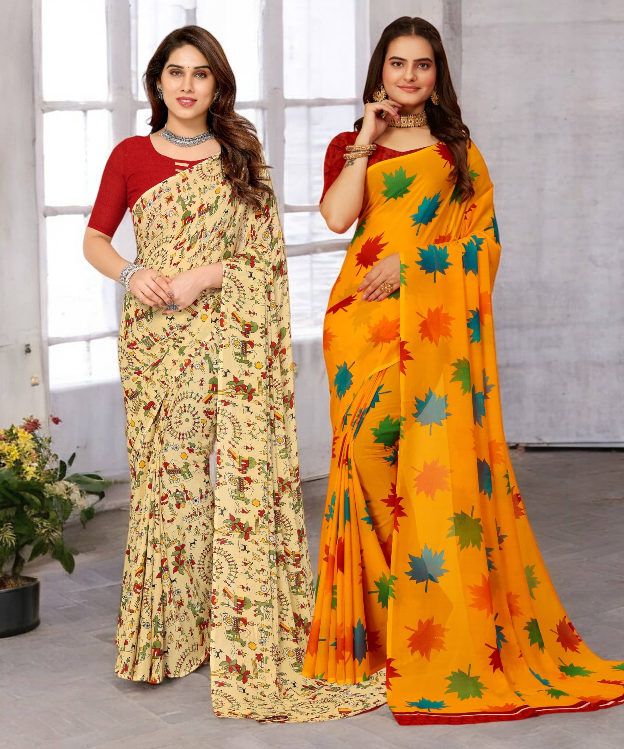 TTH Georgette Printed Saree With Unstitched Blouse Piece ( Multicolor ) TTH Georgette Printed Saree With Unstitched Blouse Piece ( Multicolor )