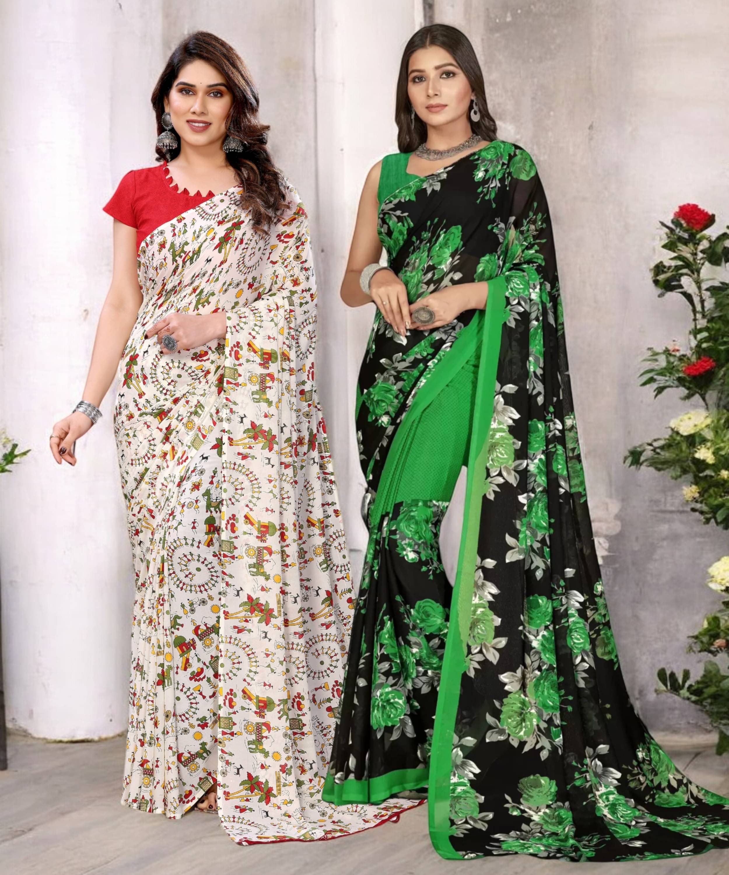 TTH Georgette Printed Saree With Unstitched Blouse Piece ( Multicolor ) TTH Georgette Printed Saree With Unstitched Blouse Piece ( Multicolor )