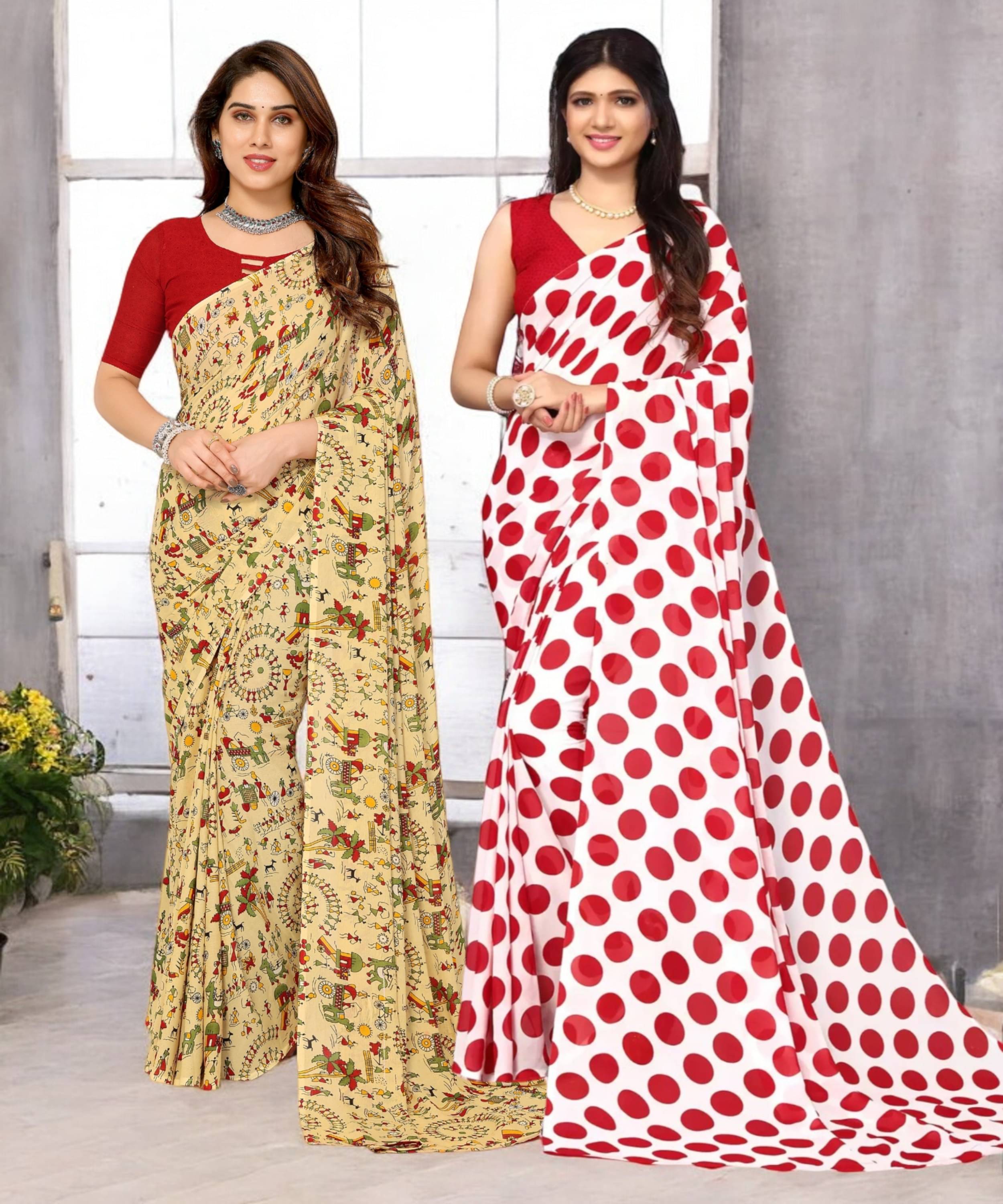 TTH Georgette Printed Saree With Unstitched Blouse Piece ( Multicolor ) TTH Georgette Printed Saree With Unstitched Blouse Piece ( Multicolor )
