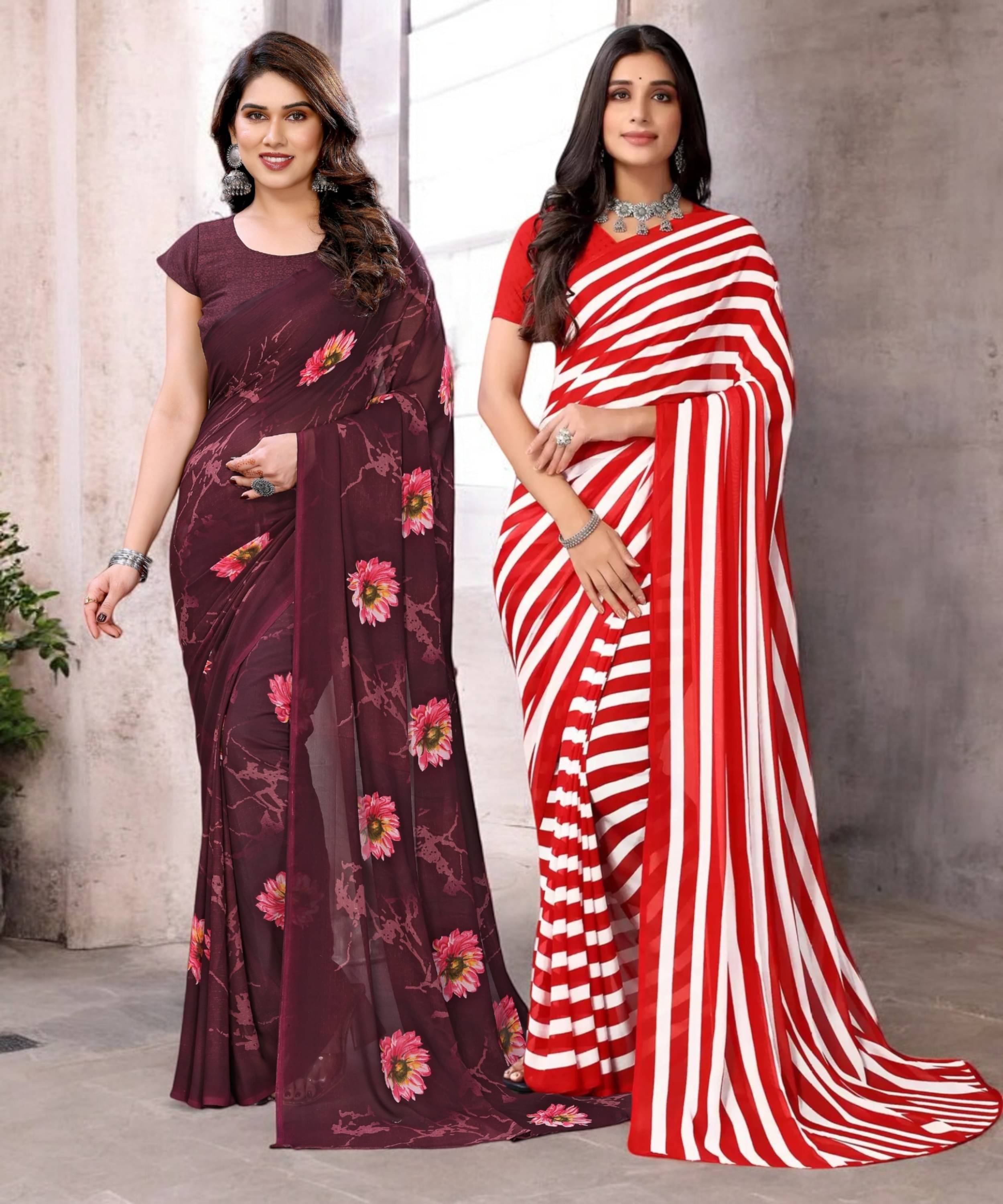 TTH Georgette Printed Saree With Unstitched Blouse Piece ( Multicolor ) TTH Georgette Printed Saree With Unstitched Blouse Piece ( Multicolor )