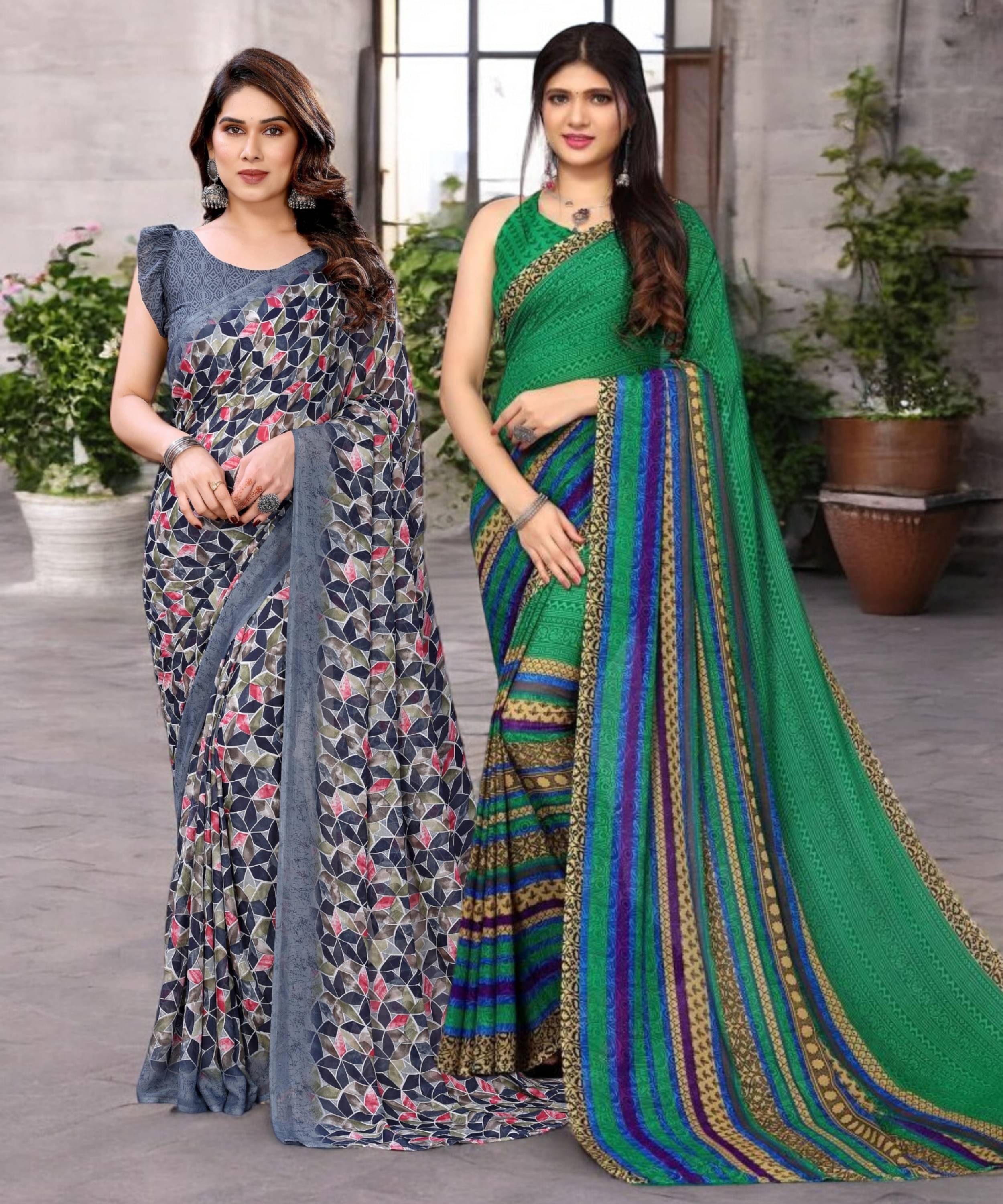     			TTH Georgette Printed Saree With Unstitched Blouse Piece ( Multicolor )