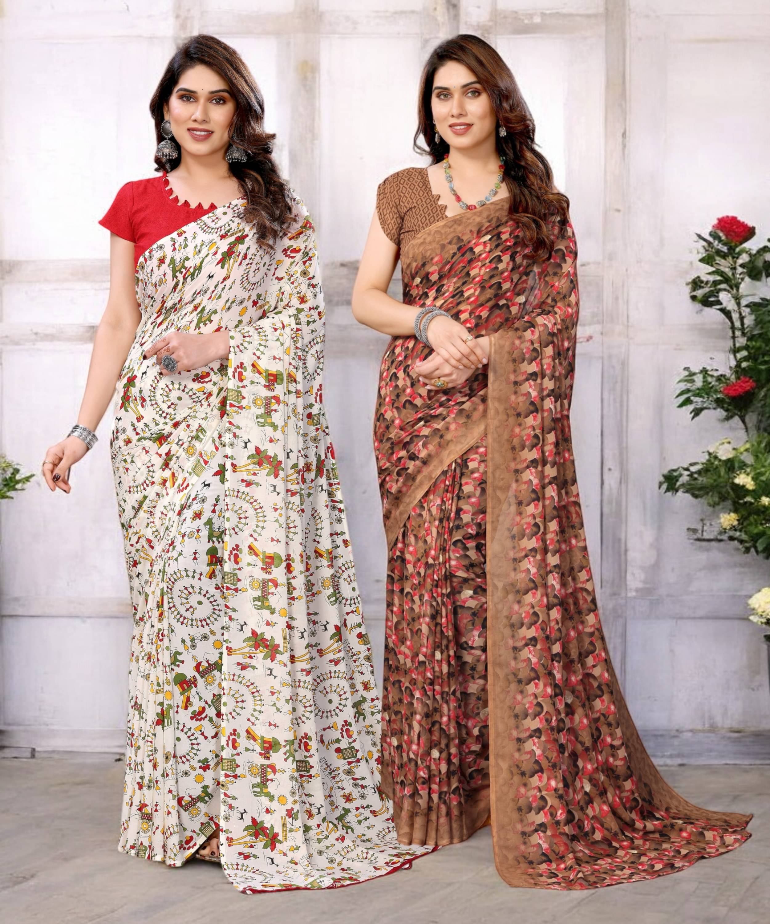 TTH Georgette Printed Saree With Unstitched Blouse Piece ( Multicolor ) TTH Georgette Printed Saree With Unstitched Blouse Piece ( Multicolor )