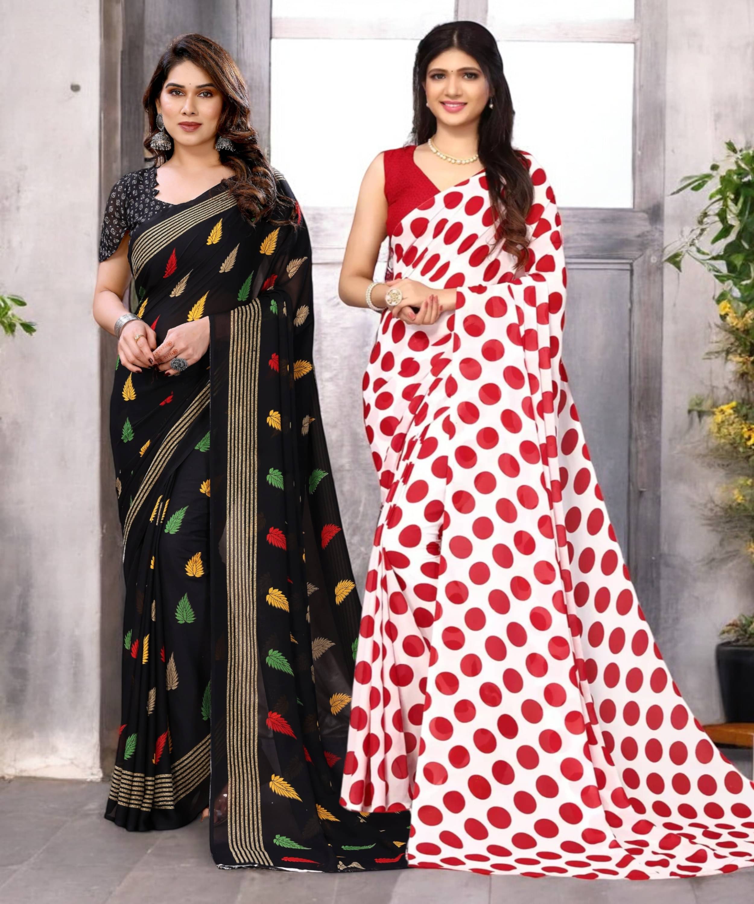     			TTH Georgette Printed Saree With Unstitched Blouse Piece ( Multicolor )