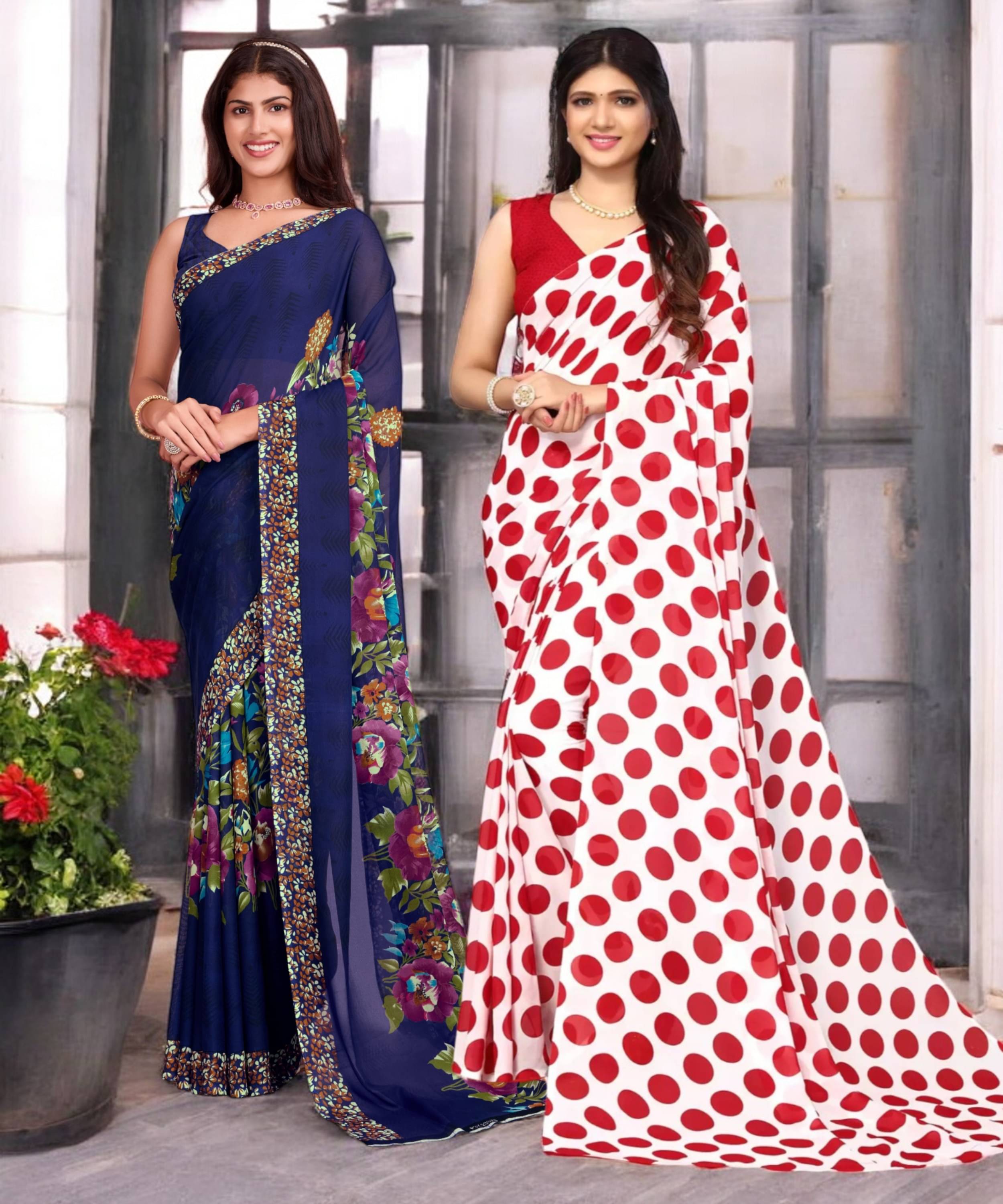 TTH Georgette Printed Saree With Unstitched Blouse Piece ( Multicolor ) TTH Georgette Printed Saree With Unstitched Blouse Piece ( Multicolor )