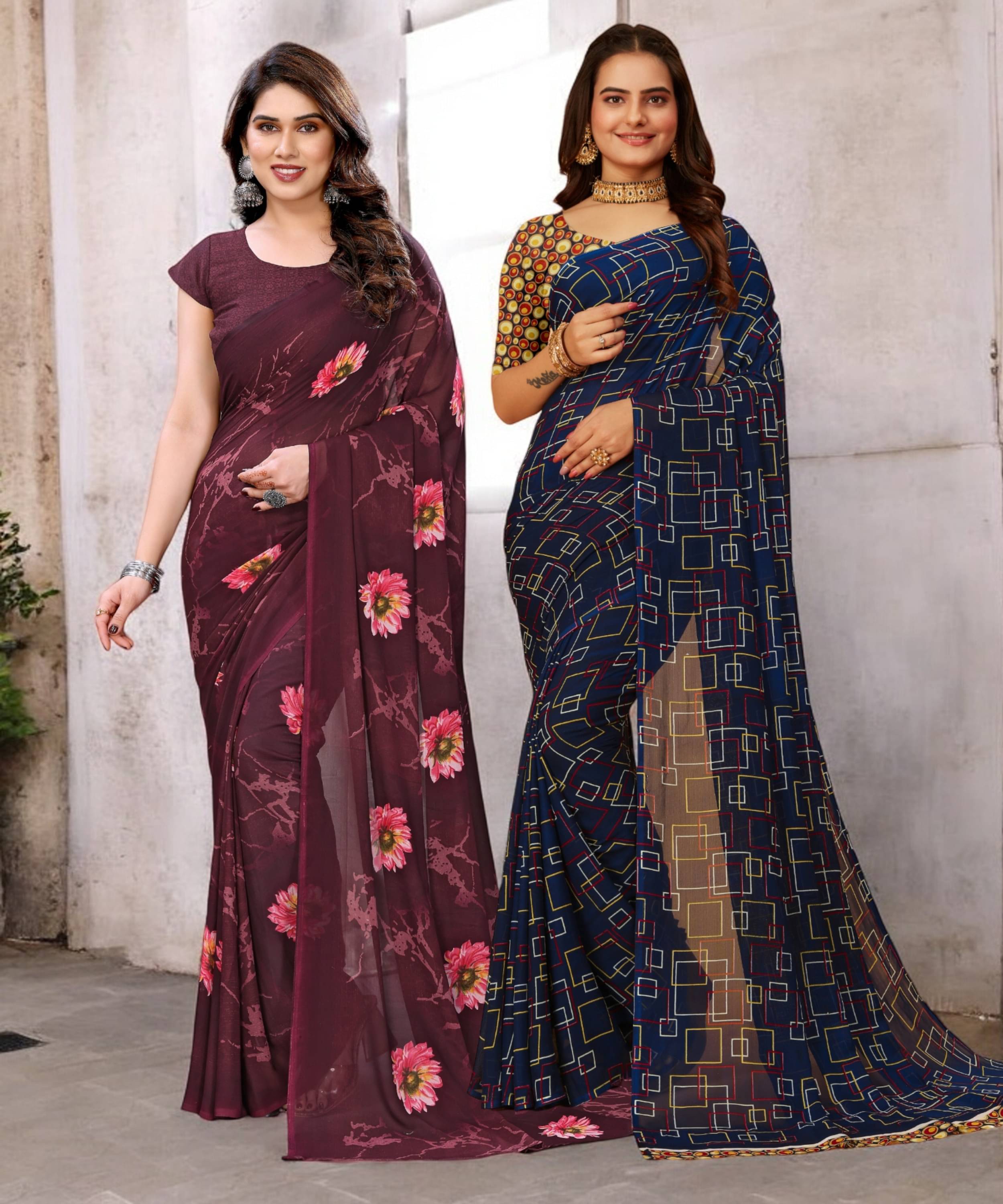     			TTH Georgette Printed Saree With Unstitched Blouse Piece ( Multicolor )