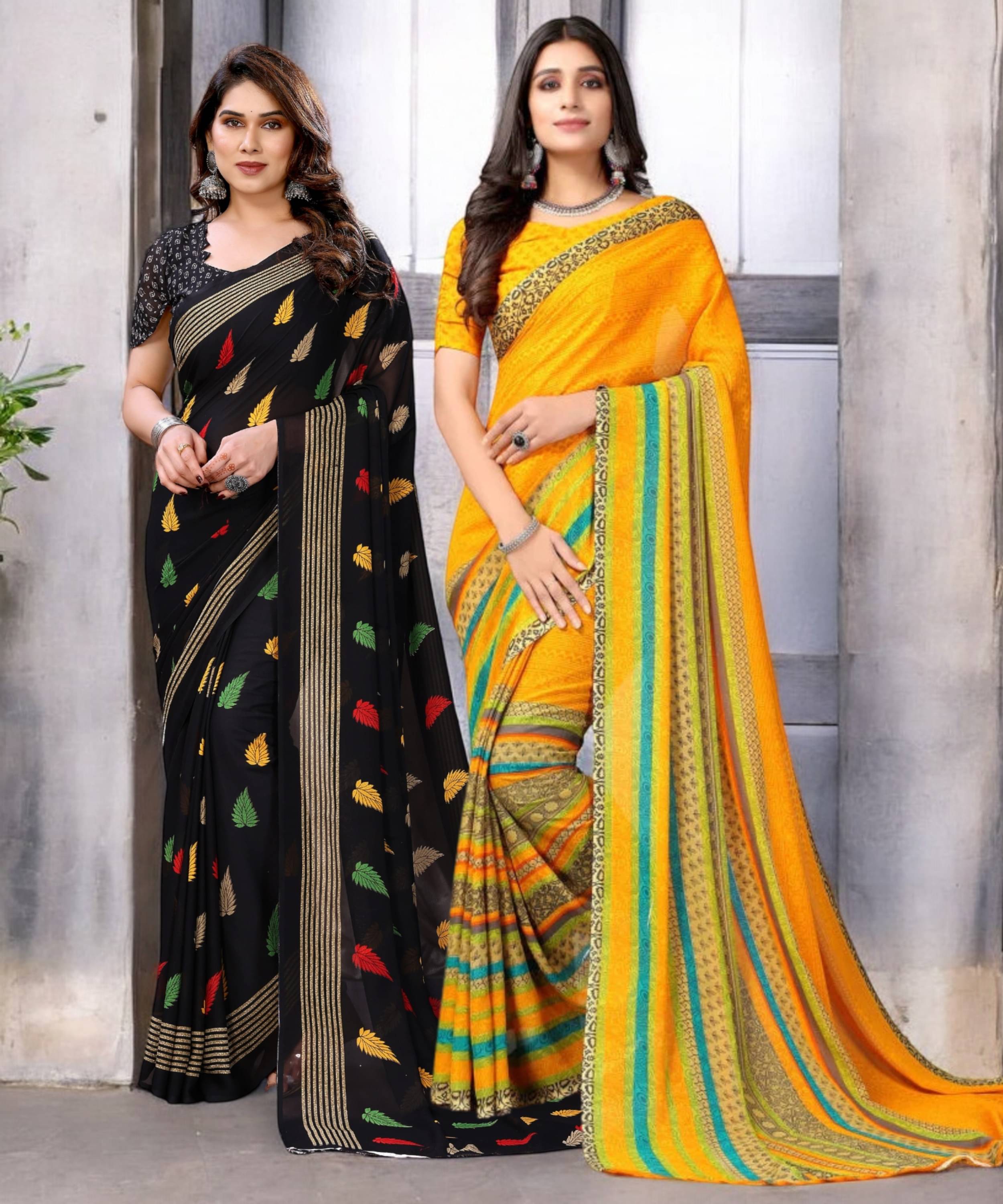 TTH Georgette Printed Saree With Unstitched Blouse Piece ( Multicolor ) TTH Georgette Printed Saree With Unstitched Blouse Piece ( Multicolor )