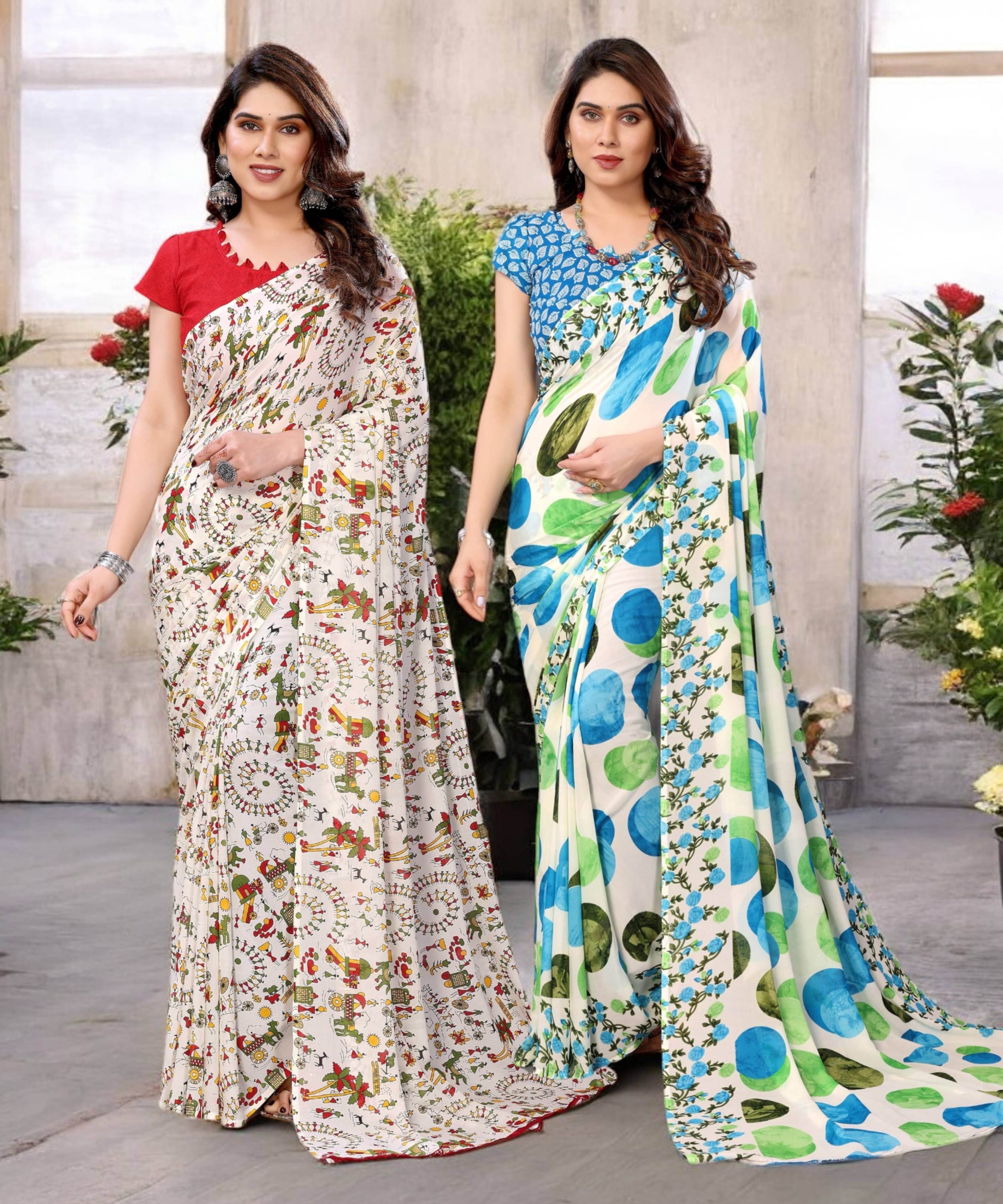 TTH Georgette Printed Saree With Unstitched Blouse Piece ( Multicolor ) TTH Georgette Printed Saree With Unstitched Blouse Piece ( Multicolor )