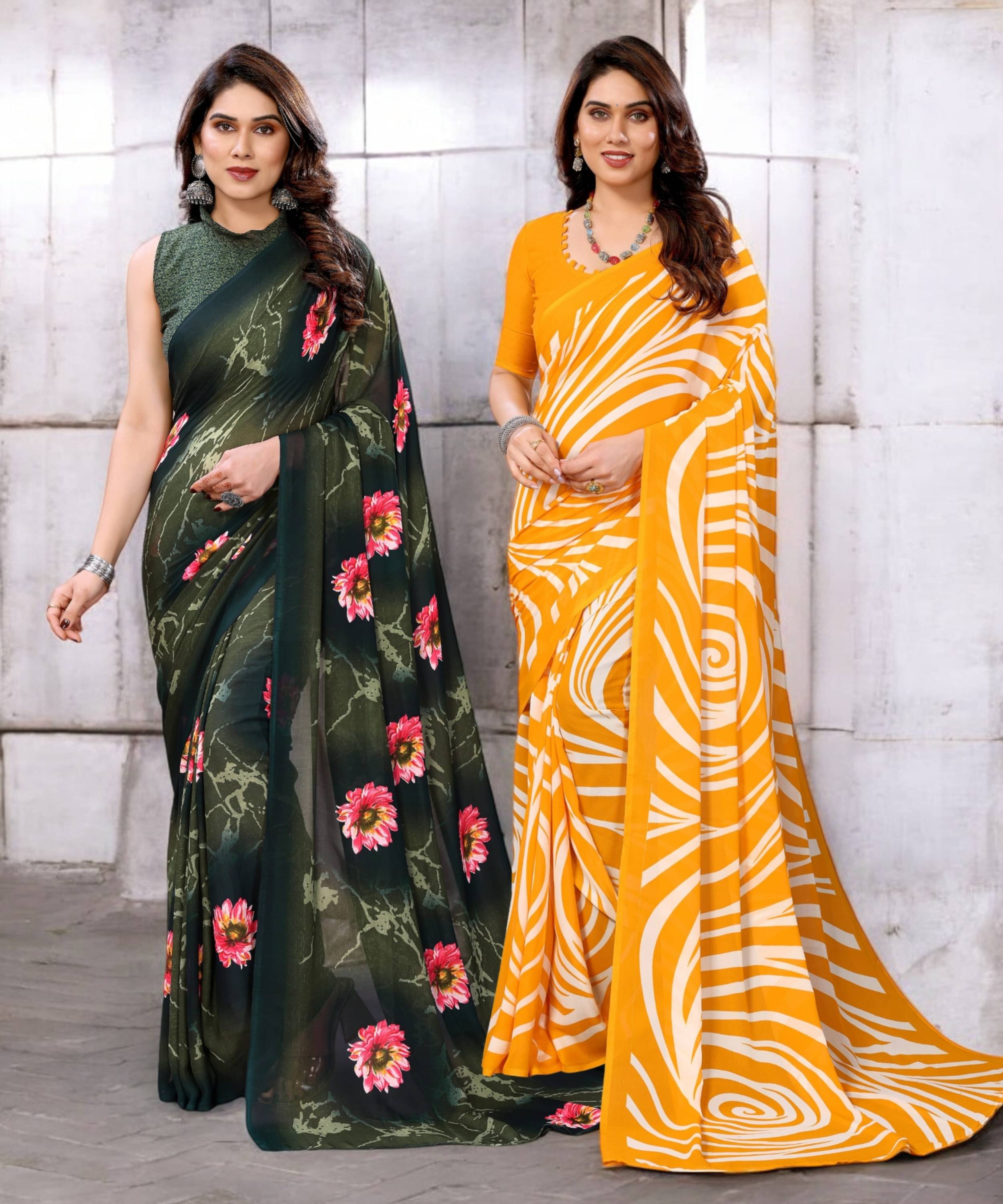     			TTH Georgette Printed Saree With Unstitched Blouse Piece ( Multicolor )