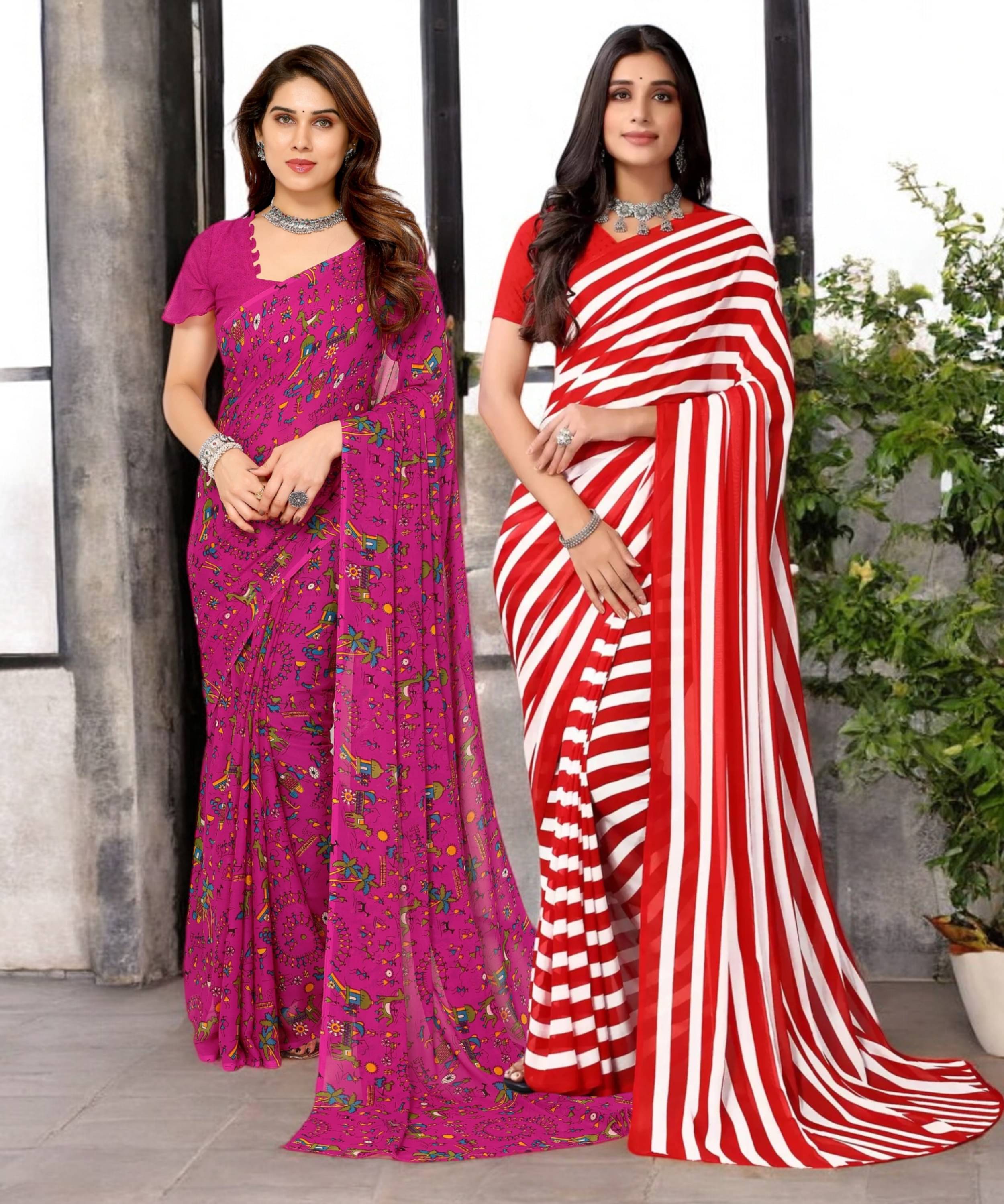 TTH Georgette Printed Saree With Unstitched Blouse Piece ( Multicolor ) TTH Georgette Printed Saree With Unstitched Blouse Piece ( Multicolor )