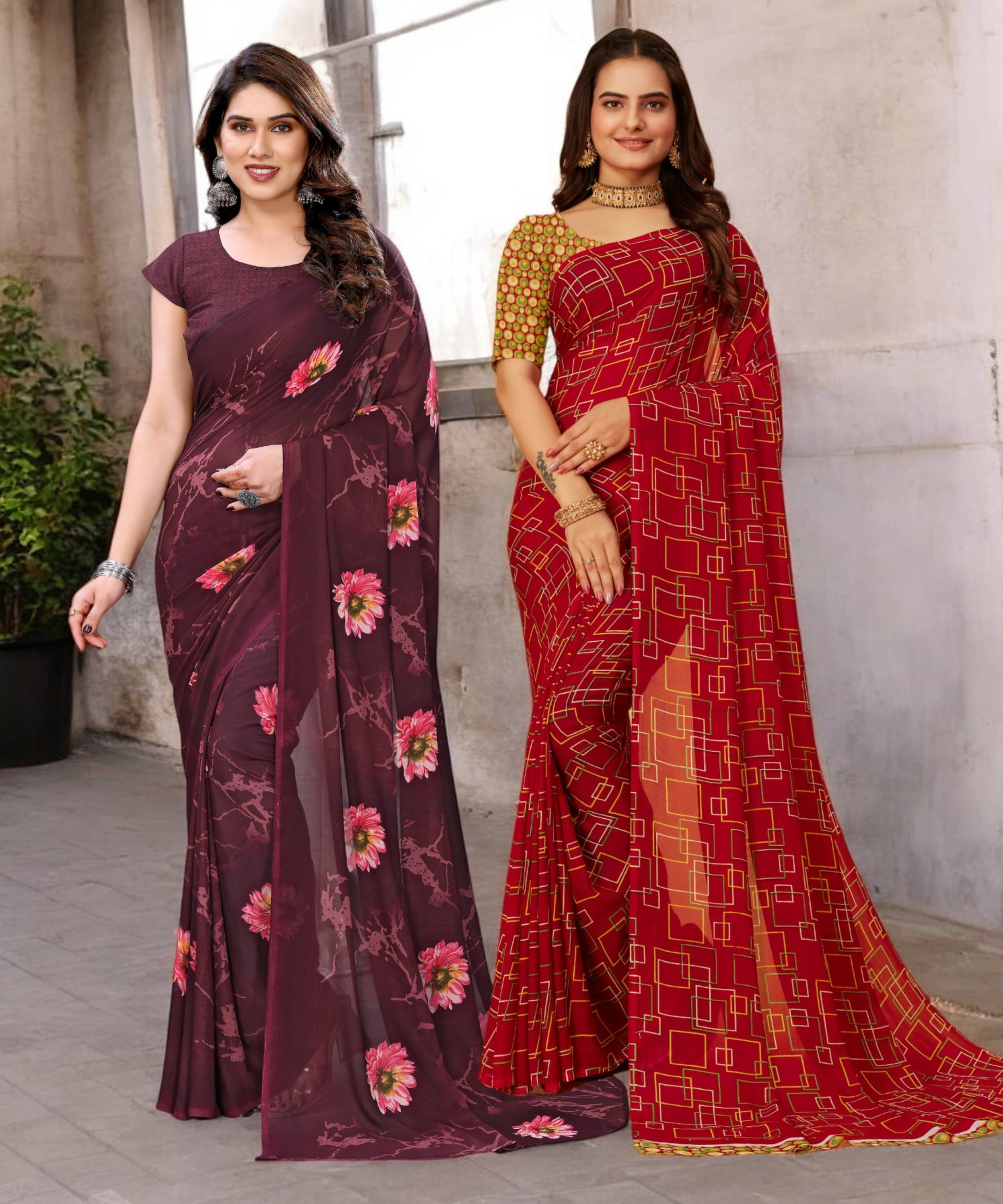     			TTH Georgette Printed Saree With Unstitched Blouse Piece ( Multicolor )