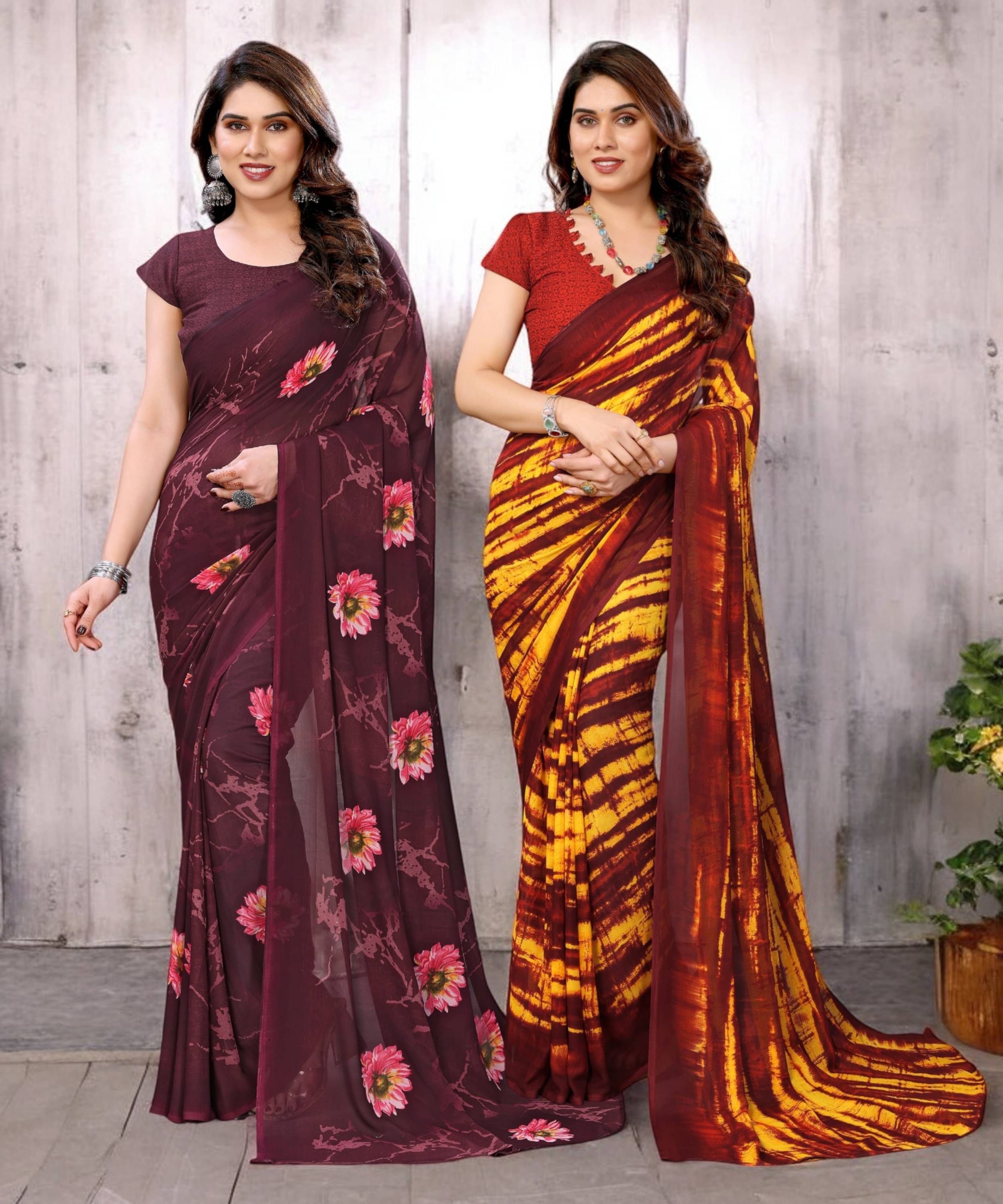     			TTH Georgette Printed Saree With Unstitched Blouse Piece ( Multicolor )