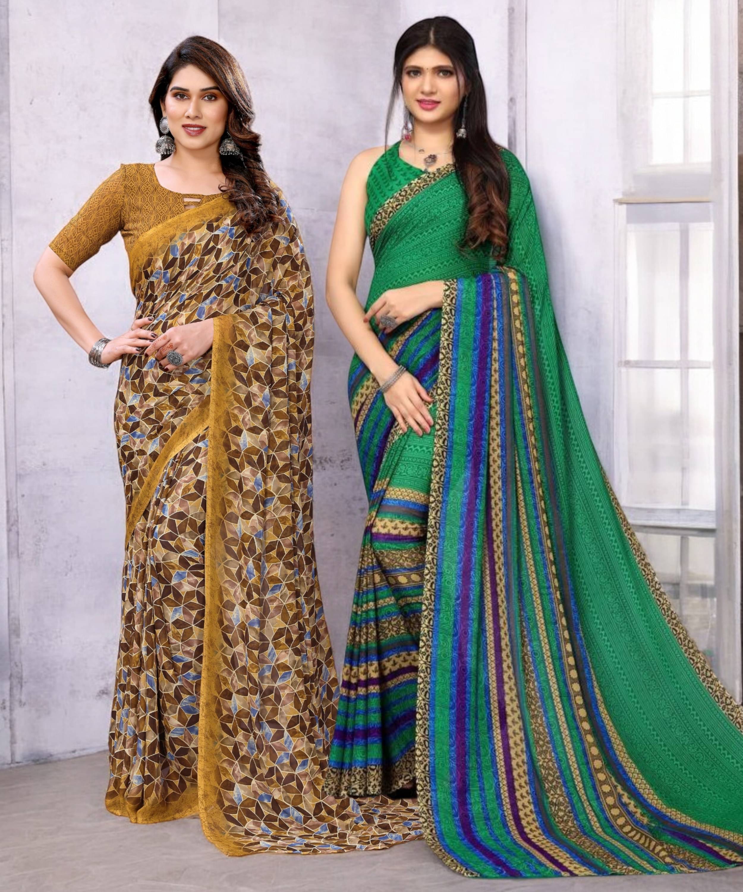     			TTH Georgette Printed Saree With Unstitched Blouse Piece ( Multicolor )