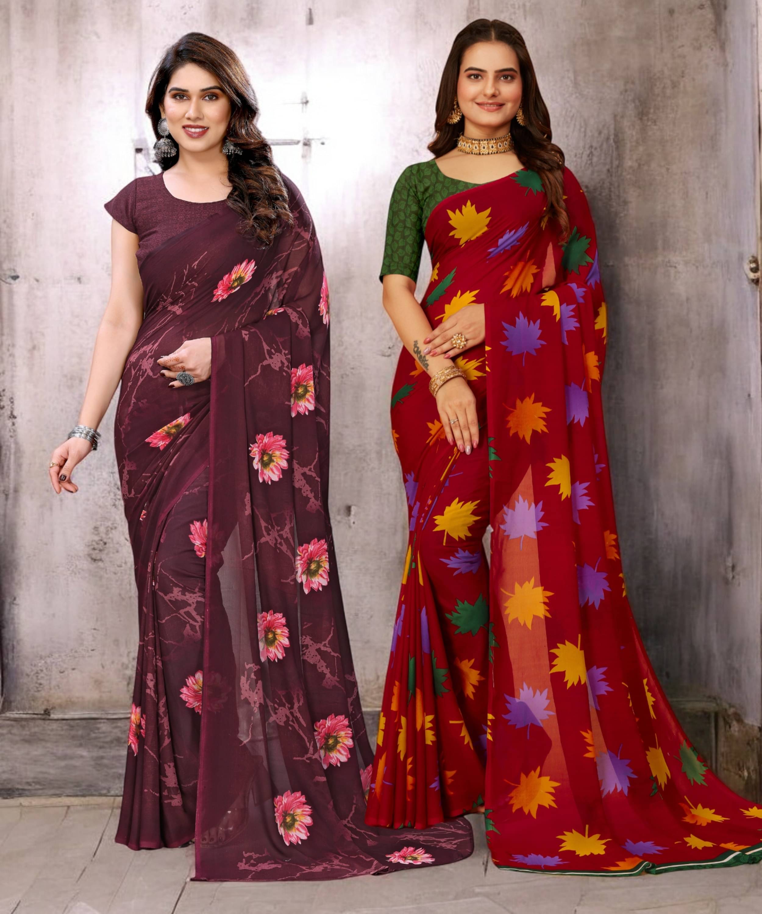 TTH Georgette Printed Saree With Unstitched Blouse Piece ( Multicolor ) TTH Georgette Printed Saree With Unstitched Blouse Piece ( Multicolor )