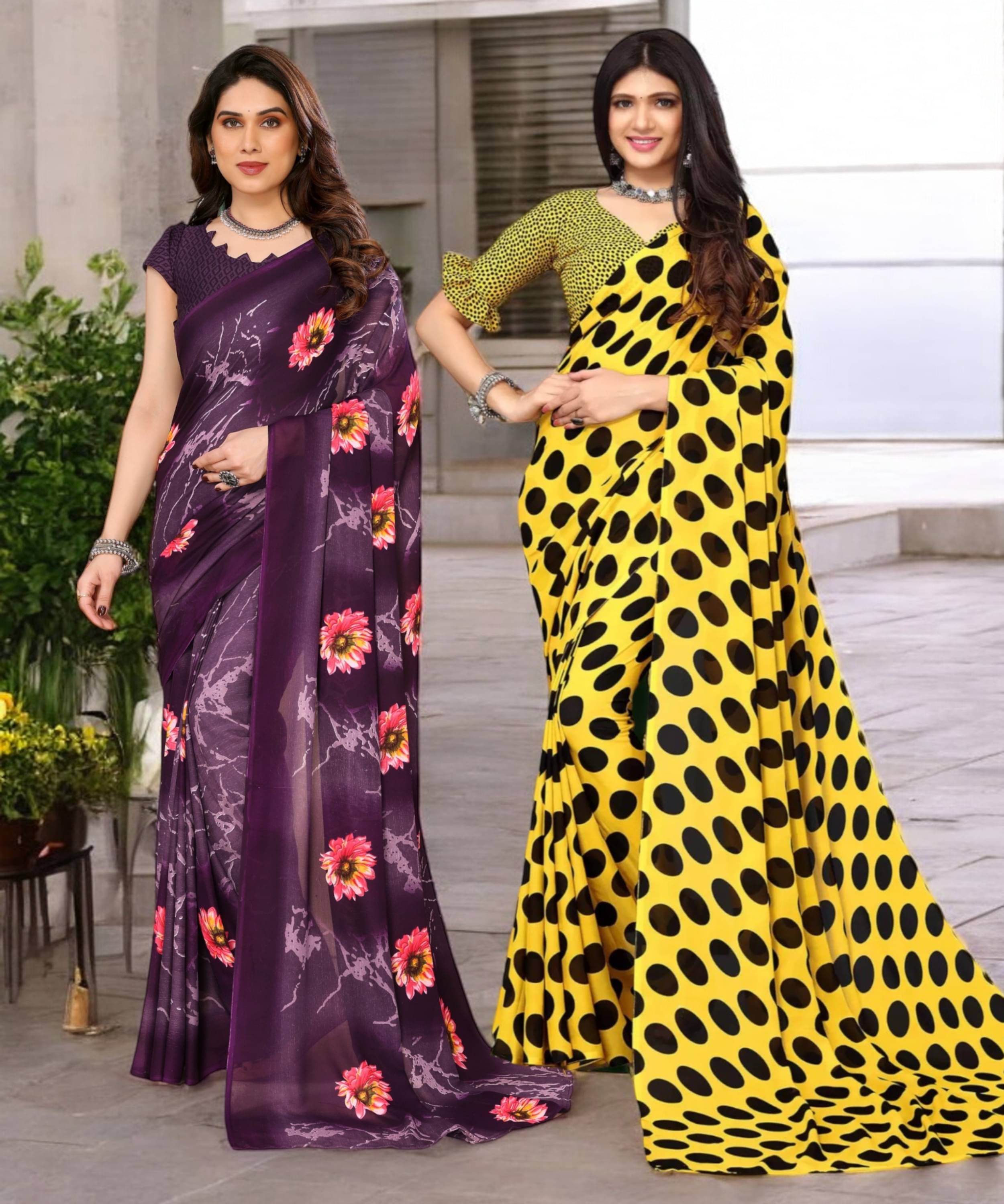     			TTH Georgette Printed Saree With Unstitched Blouse Piece ( Multicolor )