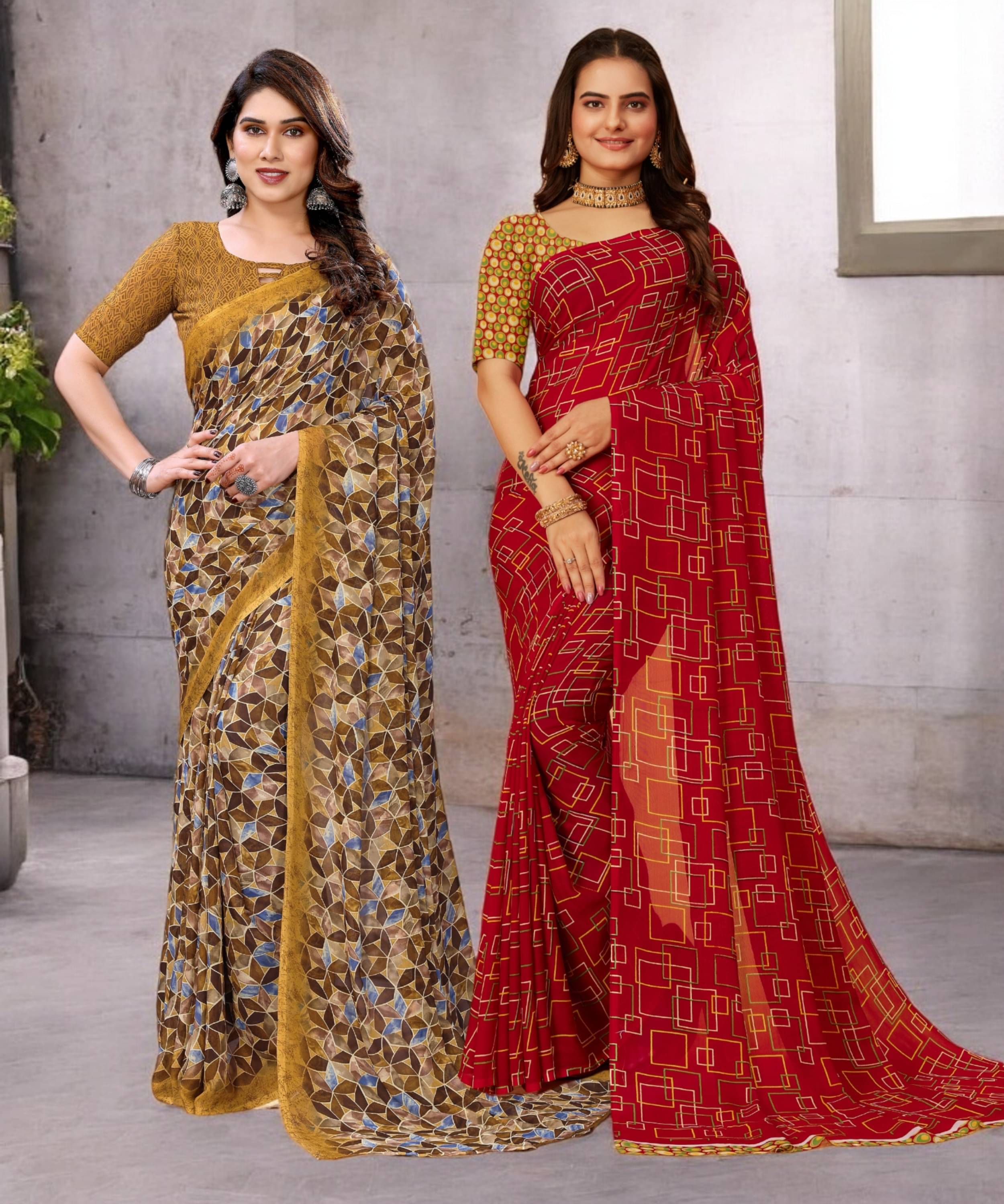 TTH Georgette Printed Saree With Unstitched Blouse Piece ( Multicolor ) TTH Georgette Printed Saree With Unstitched Blouse Piece ( Multicolor )