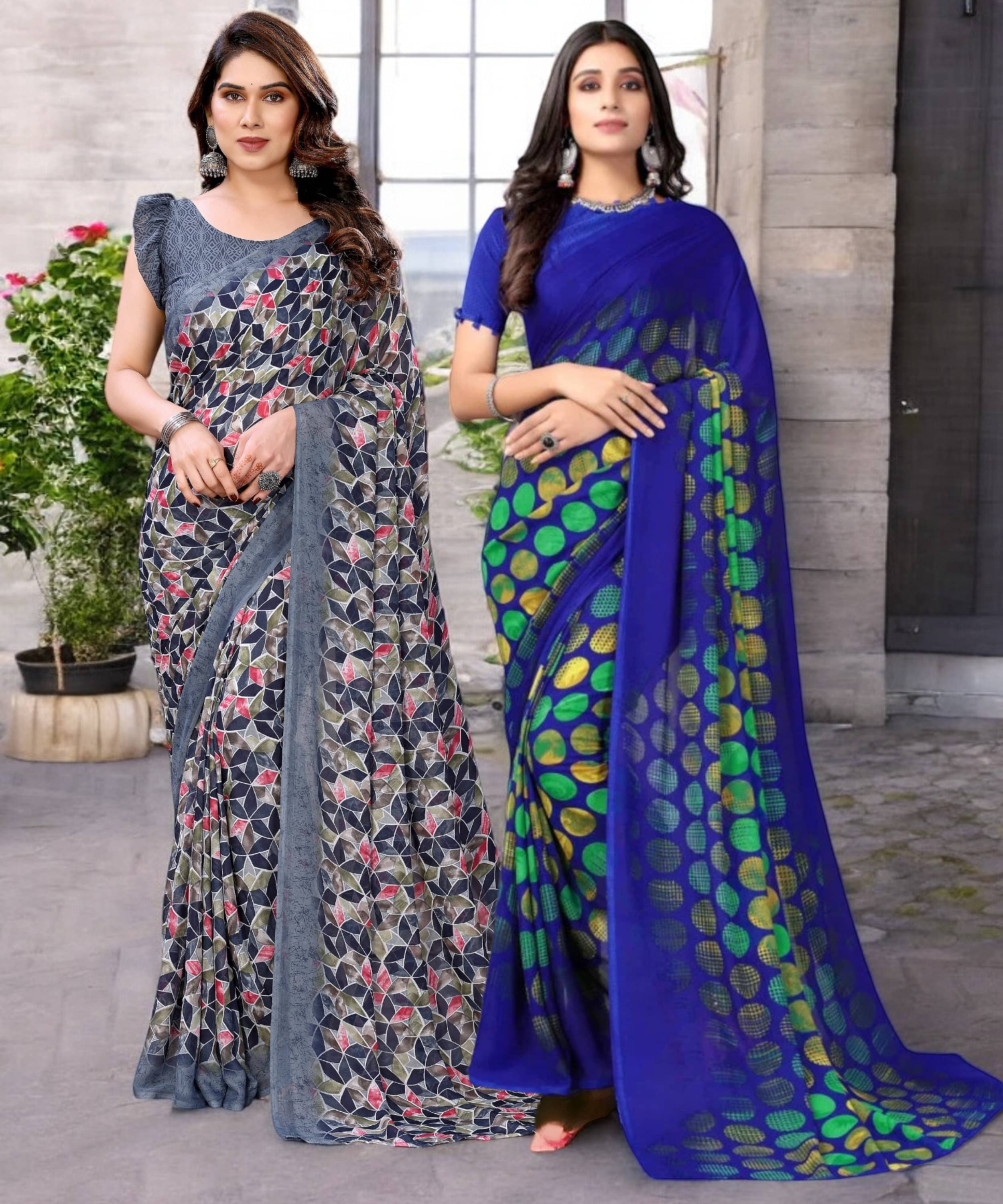 TTH Georgette Printed Saree With Unstitched Blouse Piece ( Multicolor ) TTH Georgette Printed Saree With Unstitched Blouse Piece ( Multicolor )