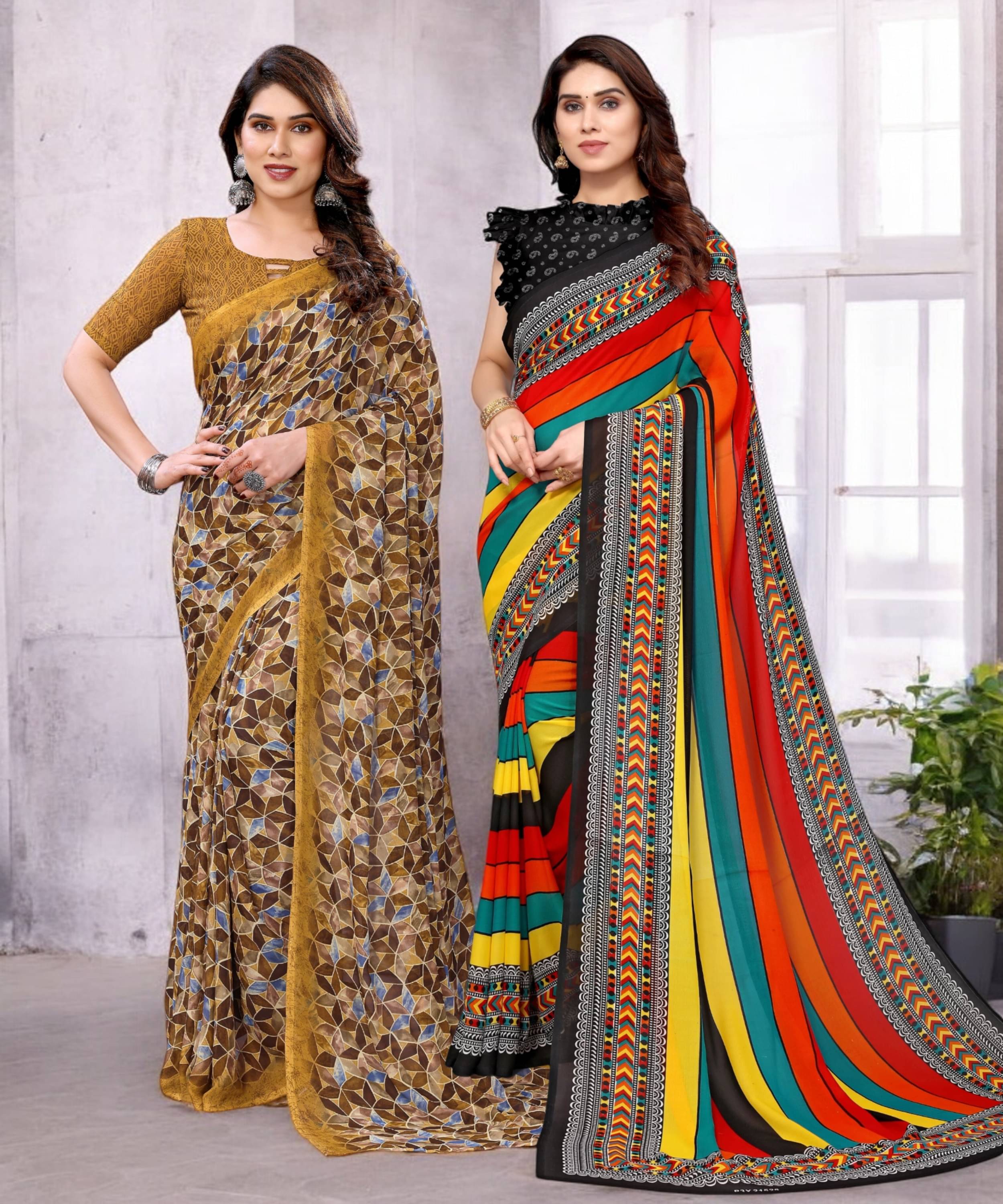     			TTH Georgette Printed Saree With Unstitched Blouse Piece ( Multicolor )