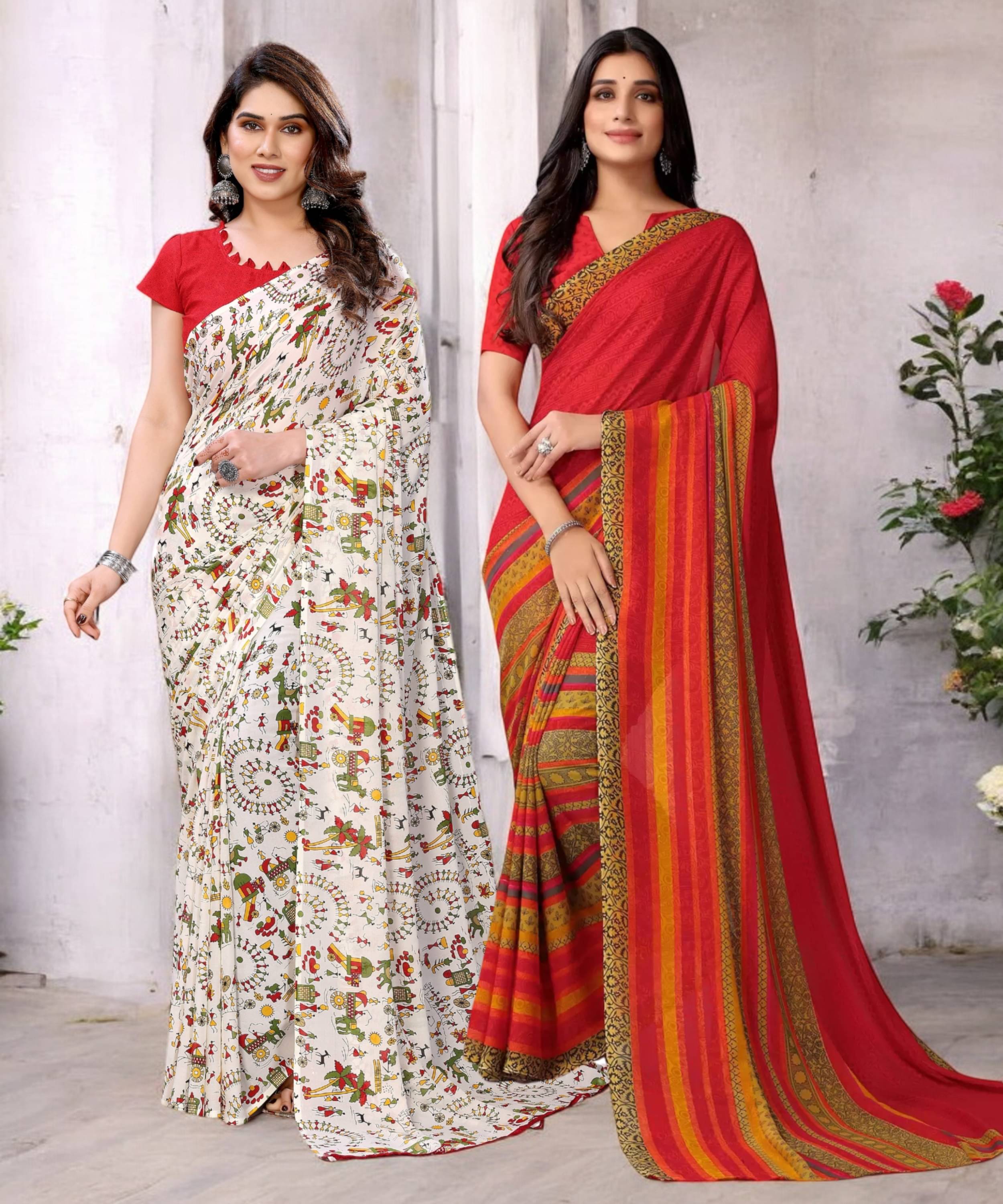TTH Georgette Printed Saree With Unstitched Blouse Piece ( Multicolor ) TTH Georgette Printed Saree With Unstitched Blouse Piece ( Multicolor )