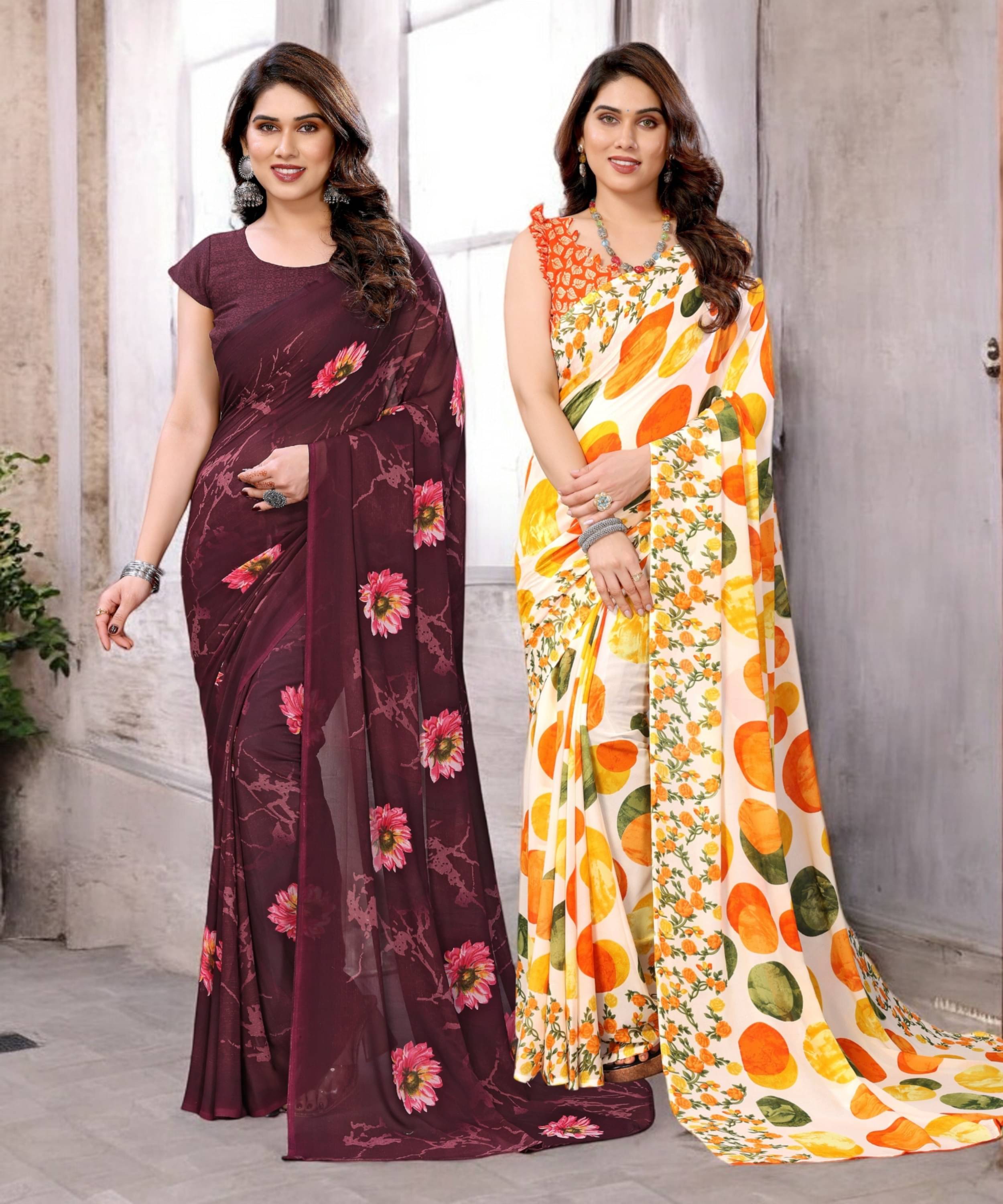 TTH Georgette Printed Saree With Unstitched Blouse Piece ( Multicolor ) TTH Georgette Printed Saree With Unstitched Blouse Piece ( Multicolor )