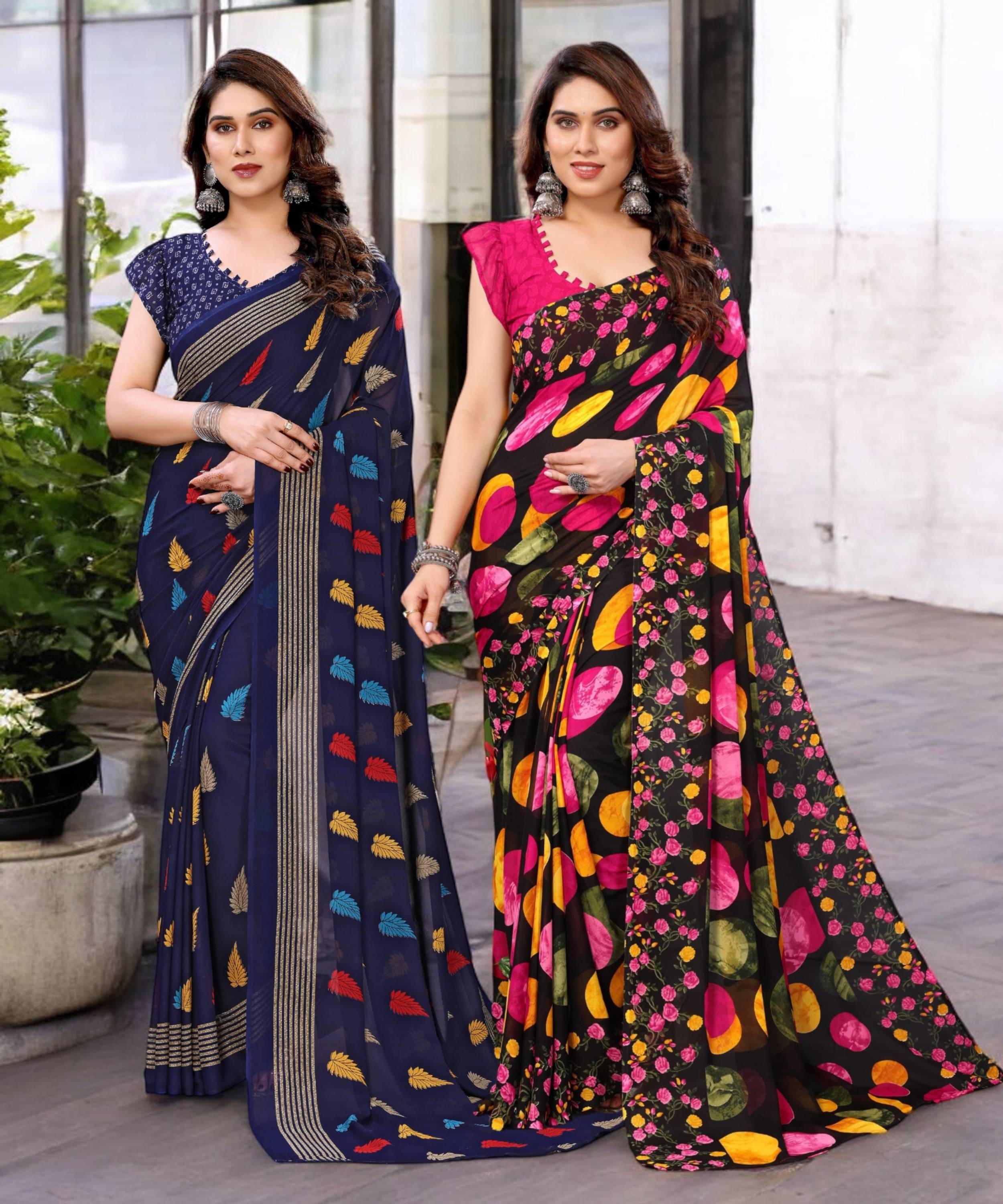     			TTH Georgette Printed Saree With Unstitched Blouse Piece ( Multicolor )