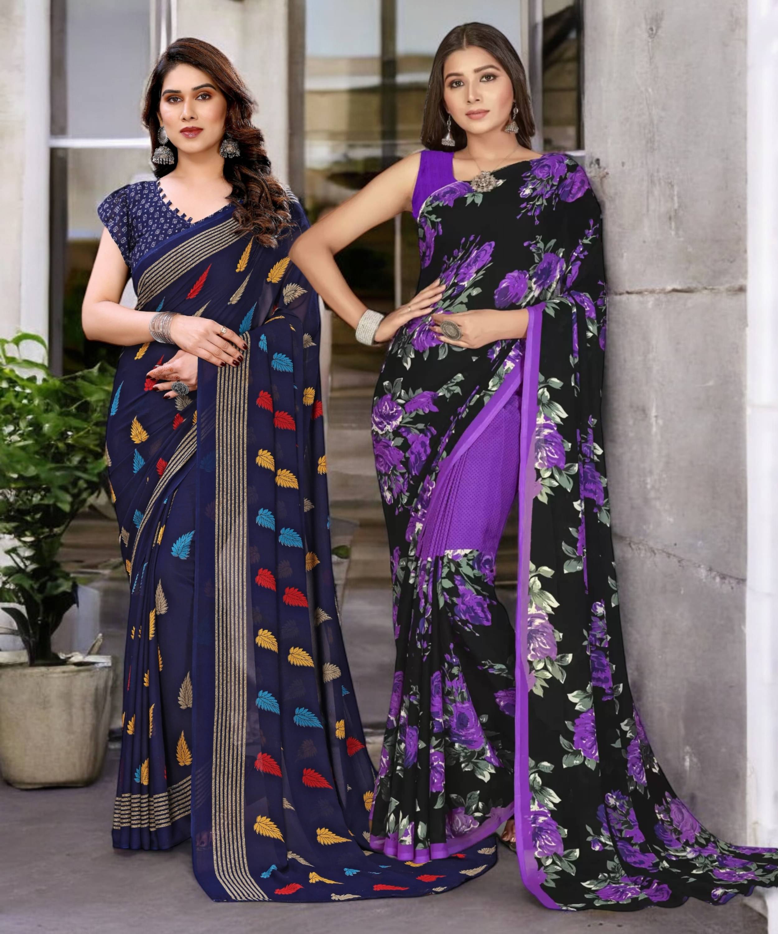 TTH Georgette Printed Saree With Unstitched Blouse Piece ( Multicolor ) TTH Georgette Printed Saree With Unstitched Blouse Piece ( Multicolor )