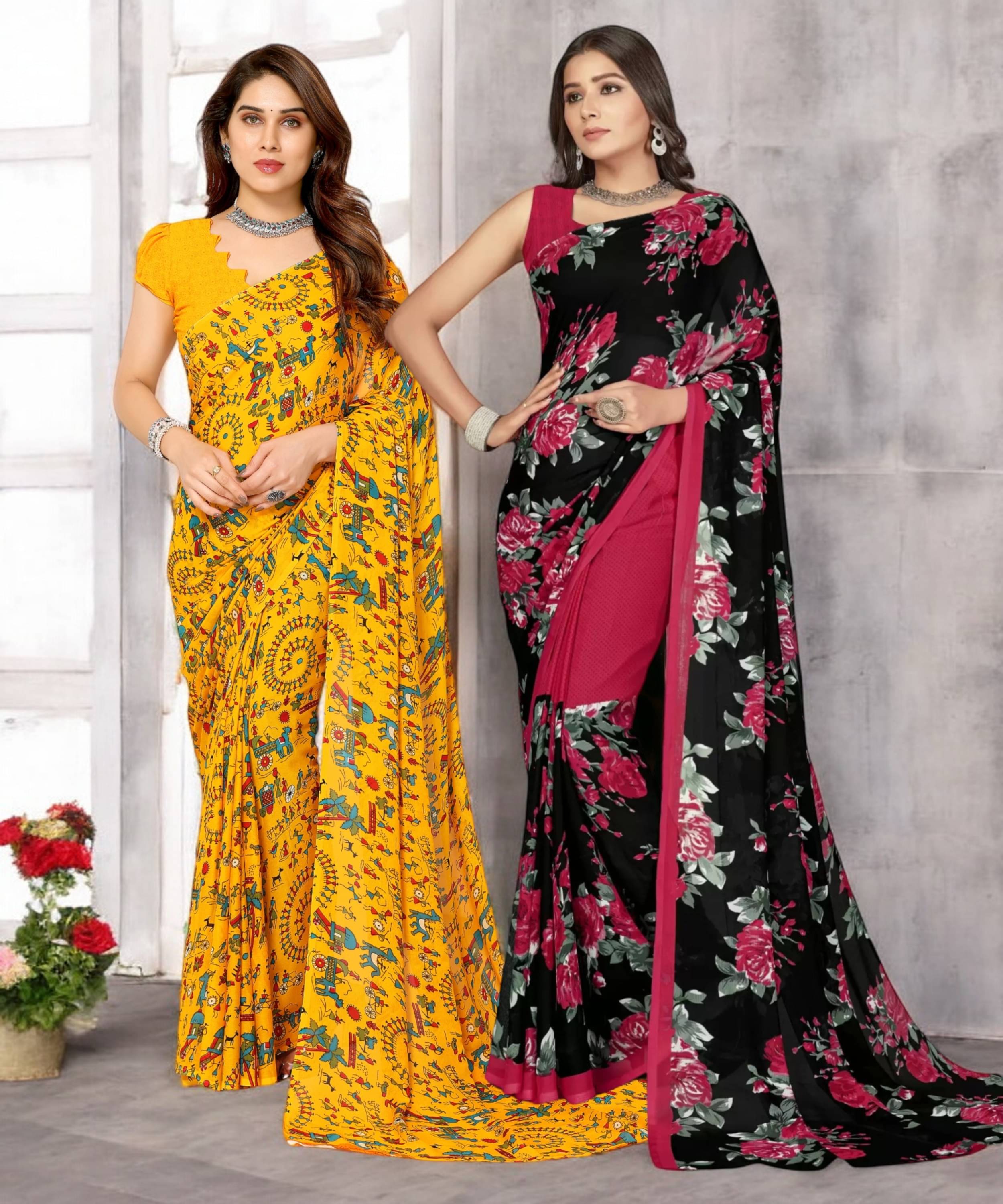 TTH Georgette Printed Saree With Unstitched Blouse Piece ( Multicolor ) TTH Georgette Printed Saree With Unstitched Blouse Piece ( Multicolor )