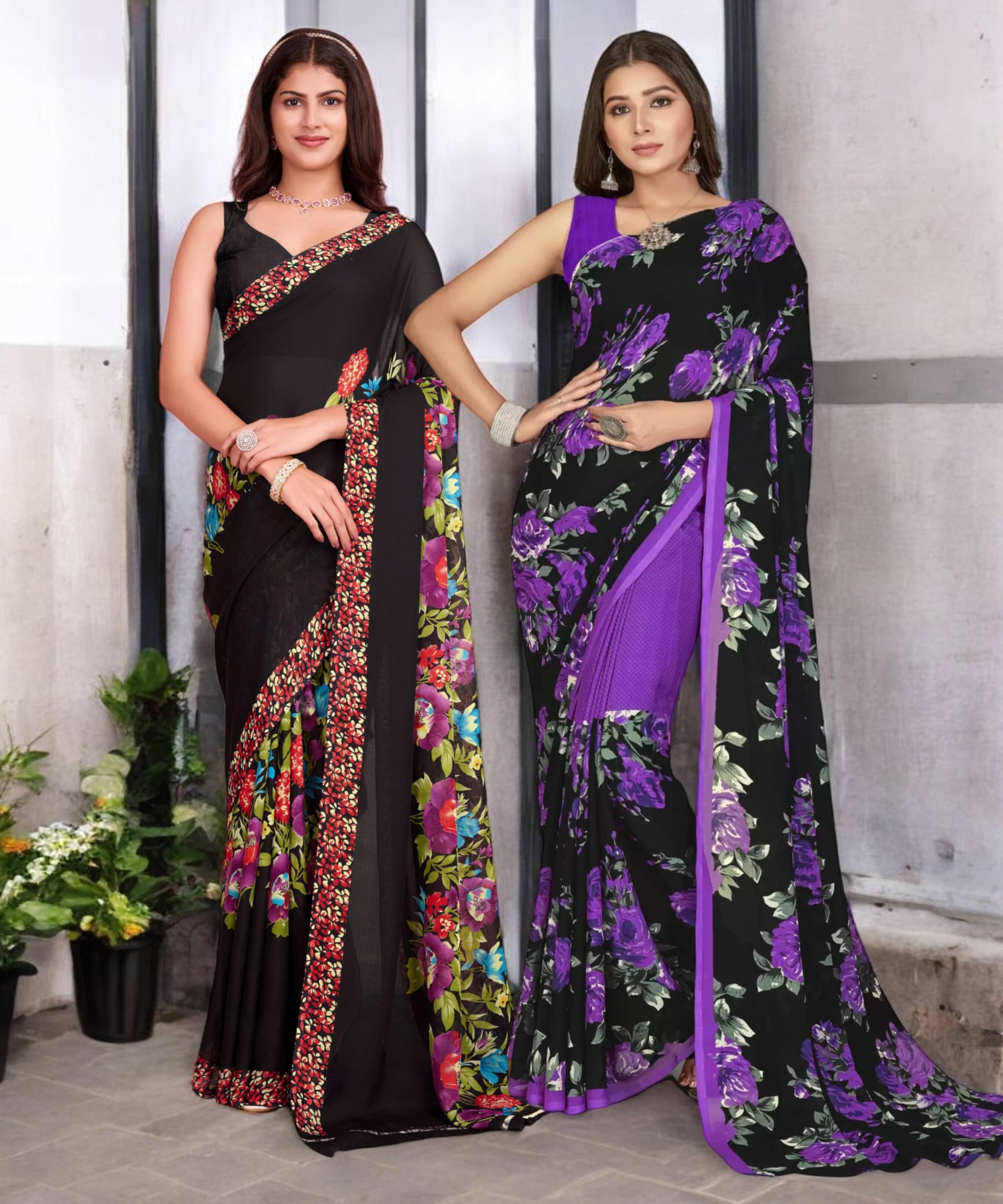     			TTH Georgette Printed Saree With Unstitched Blouse Piece ( Multicolor )