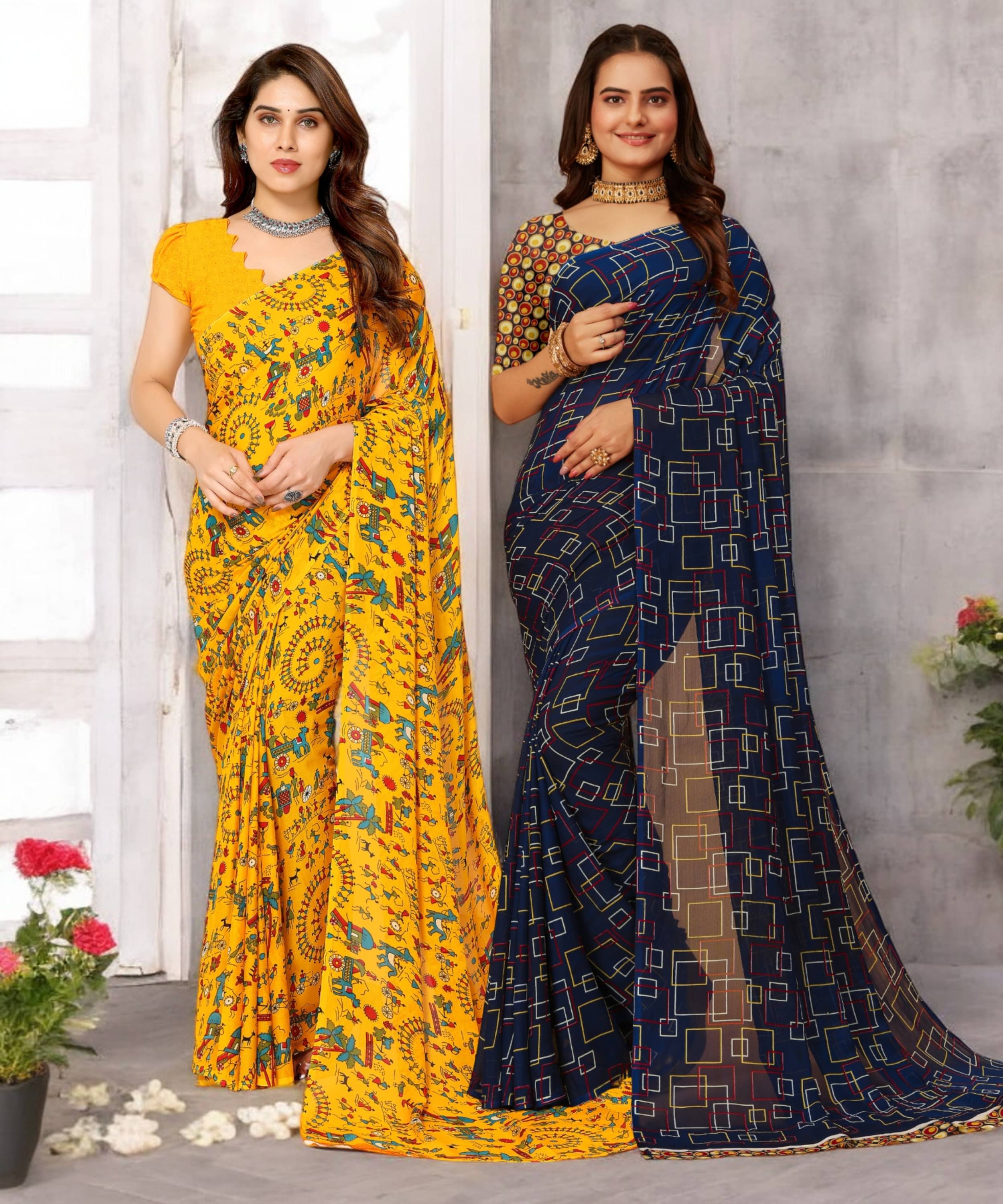 TTH Georgette Printed Saree With Unstitched Blouse Piece ( Multicolor ) TTH Georgette Printed Saree With Unstitched Blouse Piece ( Multicolor )