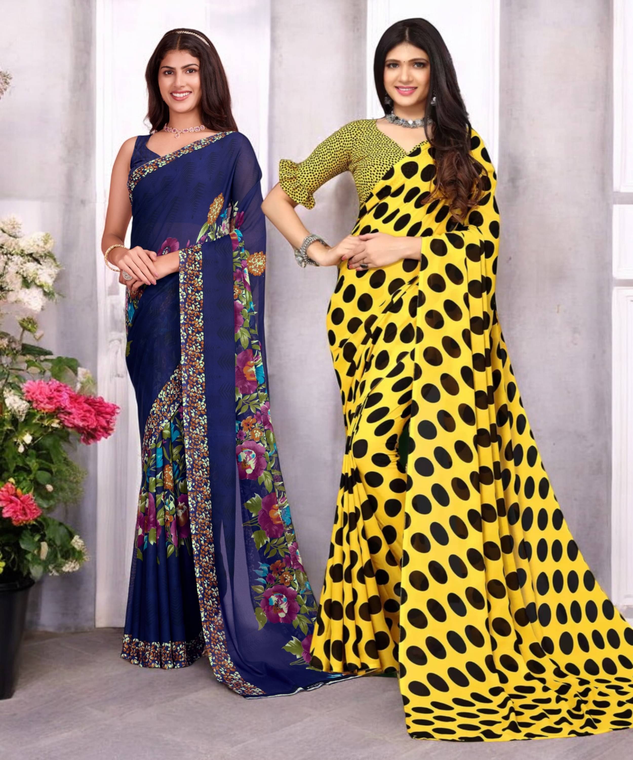 TTH Georgette Printed Saree With Unstitched Blouse Piece ( Multicolor ) TTH Georgette Printed Saree With Unstitched Blouse Piece ( Multicolor )