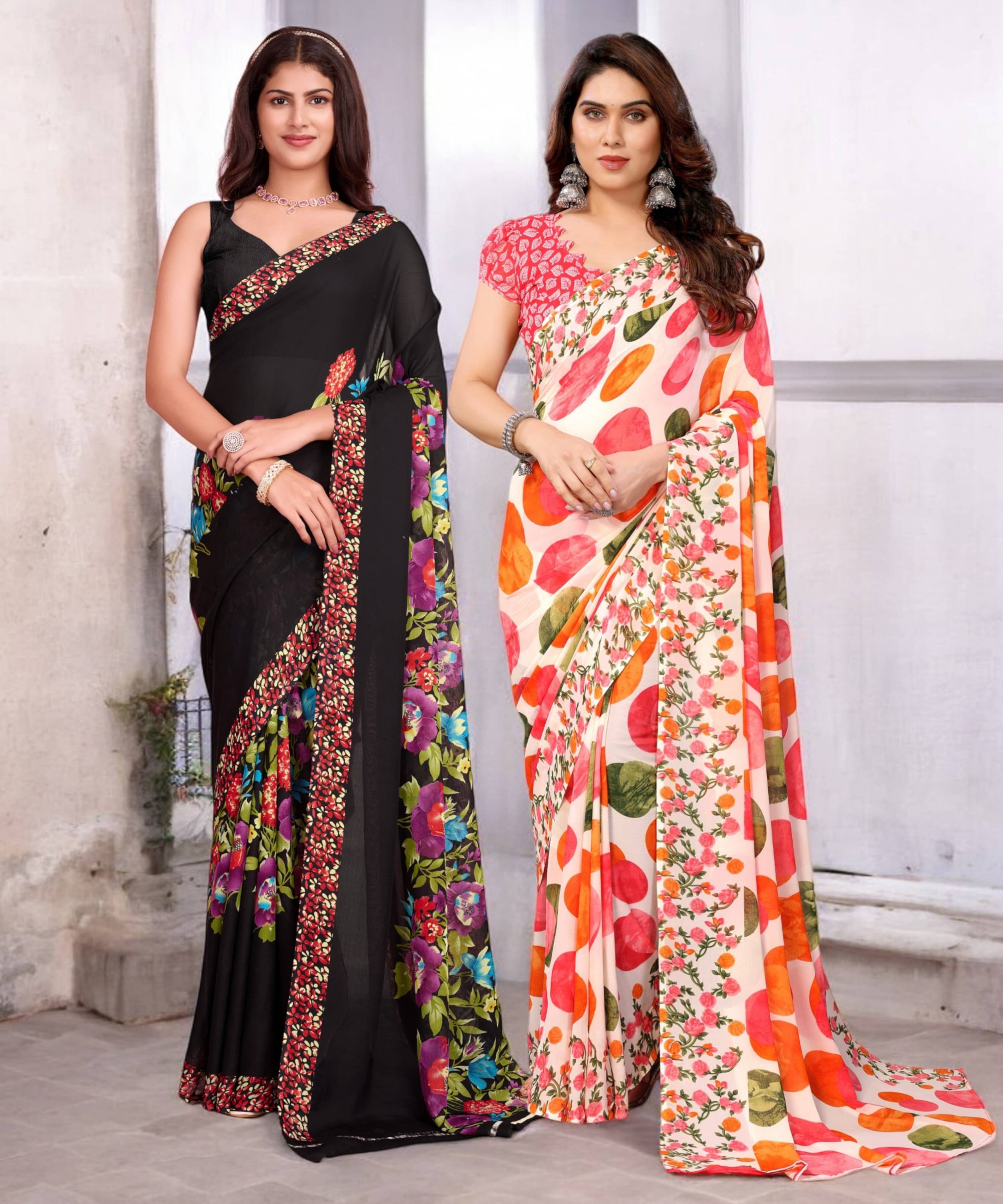 TTH Georgette Printed Saree With Unstitched Blouse Piece ( Multicolor ) TTH Georgette Printed Saree With Unstitched Blouse Piece ( Multicolor )