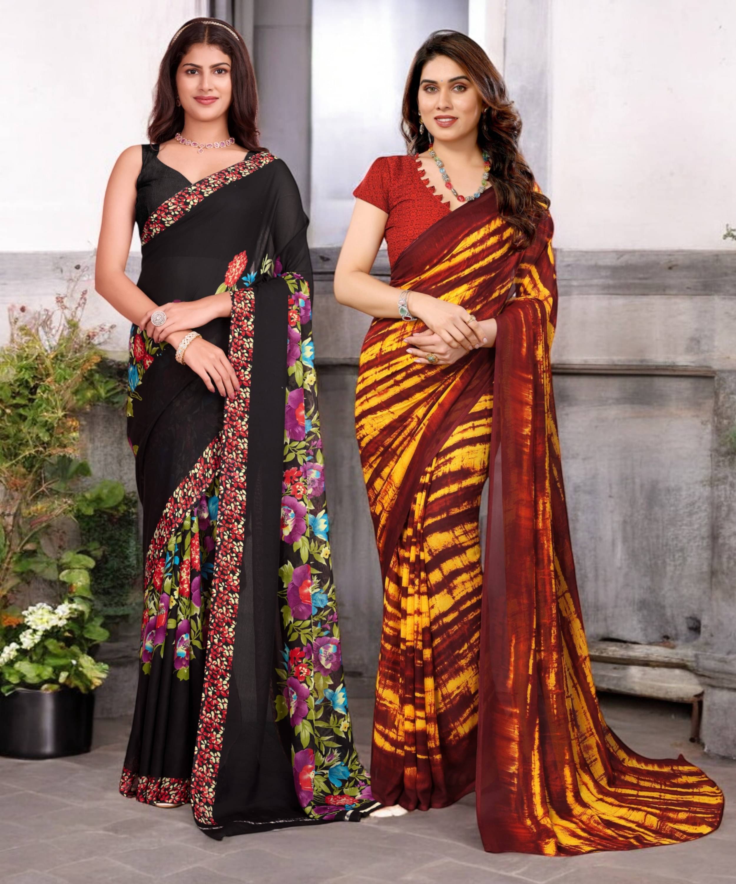     			TTH Georgette Printed Saree With Unstitched Blouse Piece ( Multicolor )