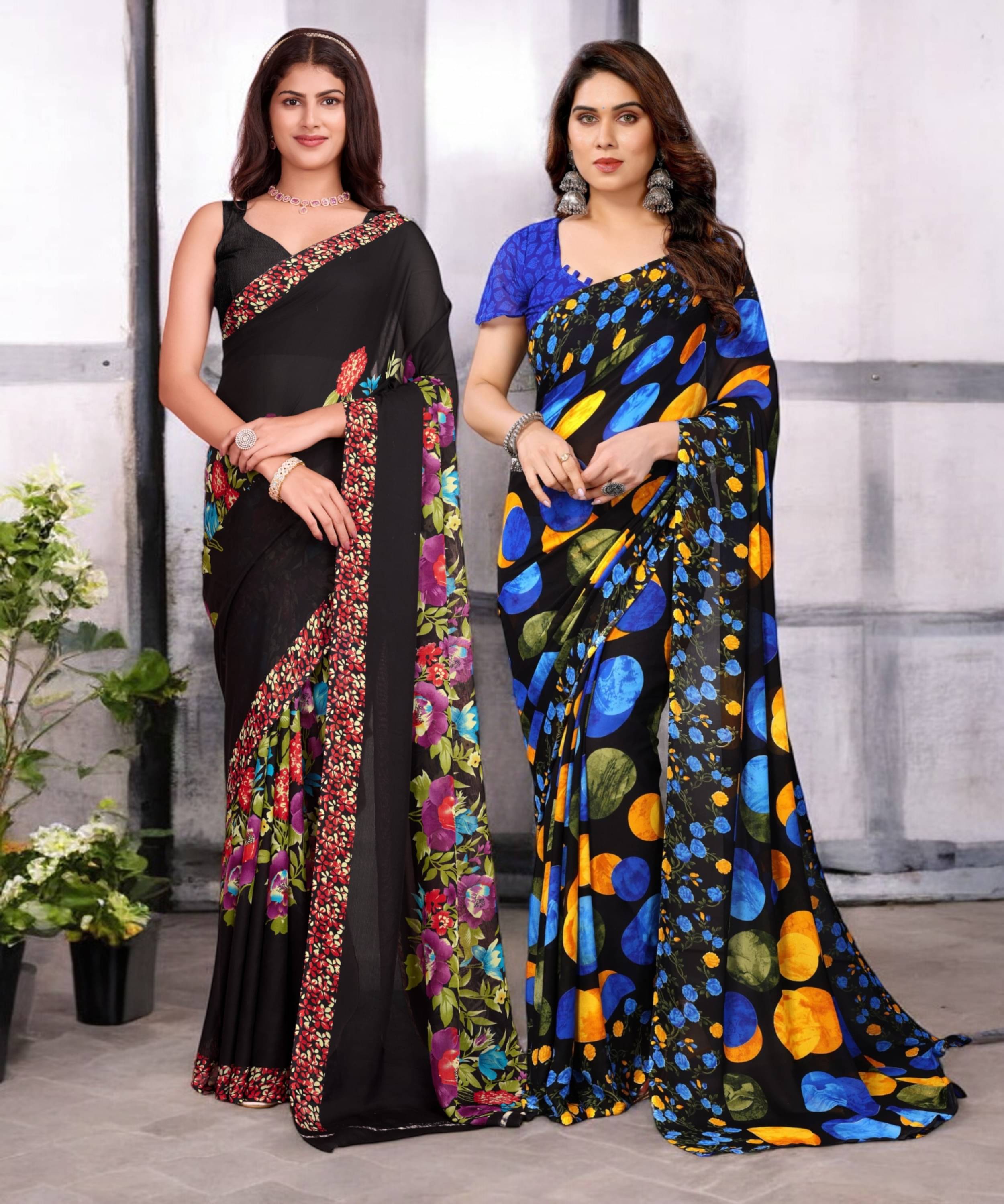 TTH Georgette Printed Saree With Unstitched Blouse Piece ( Multicolor ) TTH Georgette Printed Saree With Unstitched Blouse Piece ( Multicolor )