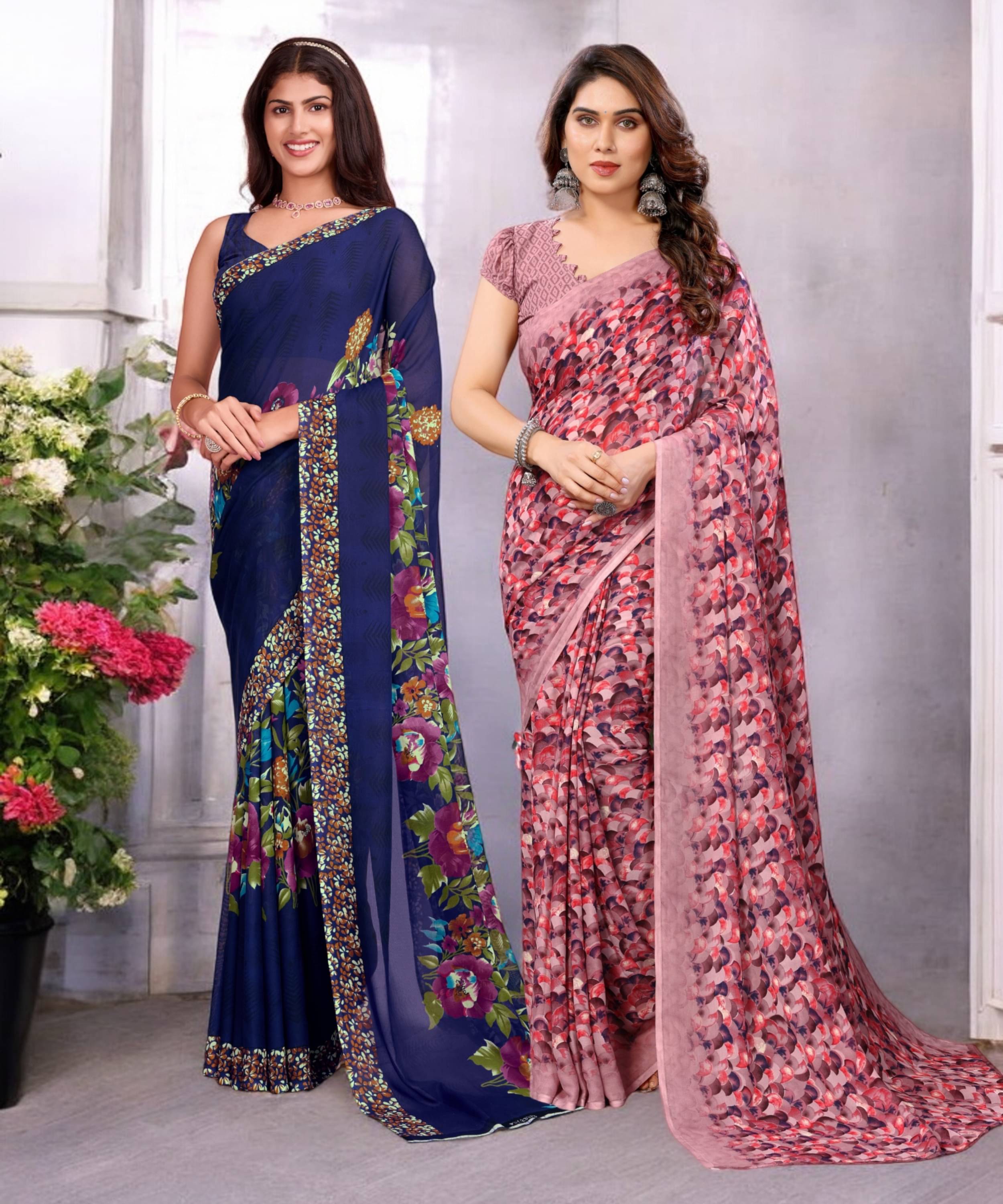 TTH Georgette Printed Saree With Unstitched Blouse Piece ( Multicolor ) TTH Georgette Printed Saree With Unstitched Blouse Piece ( Multicolor )