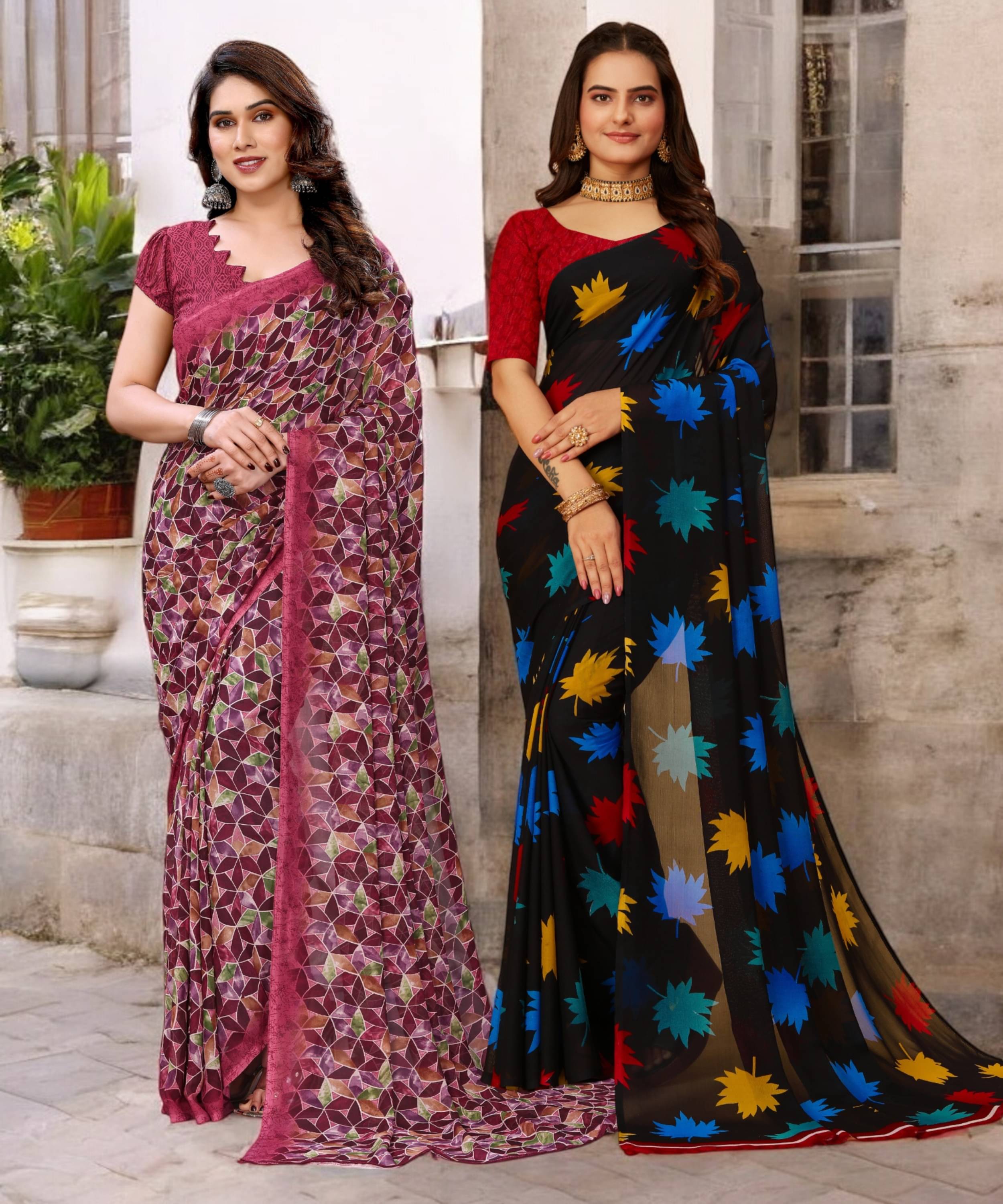     			TTH Georgette Printed Saree With Unstitched Blouse Piece ( Multicolor )