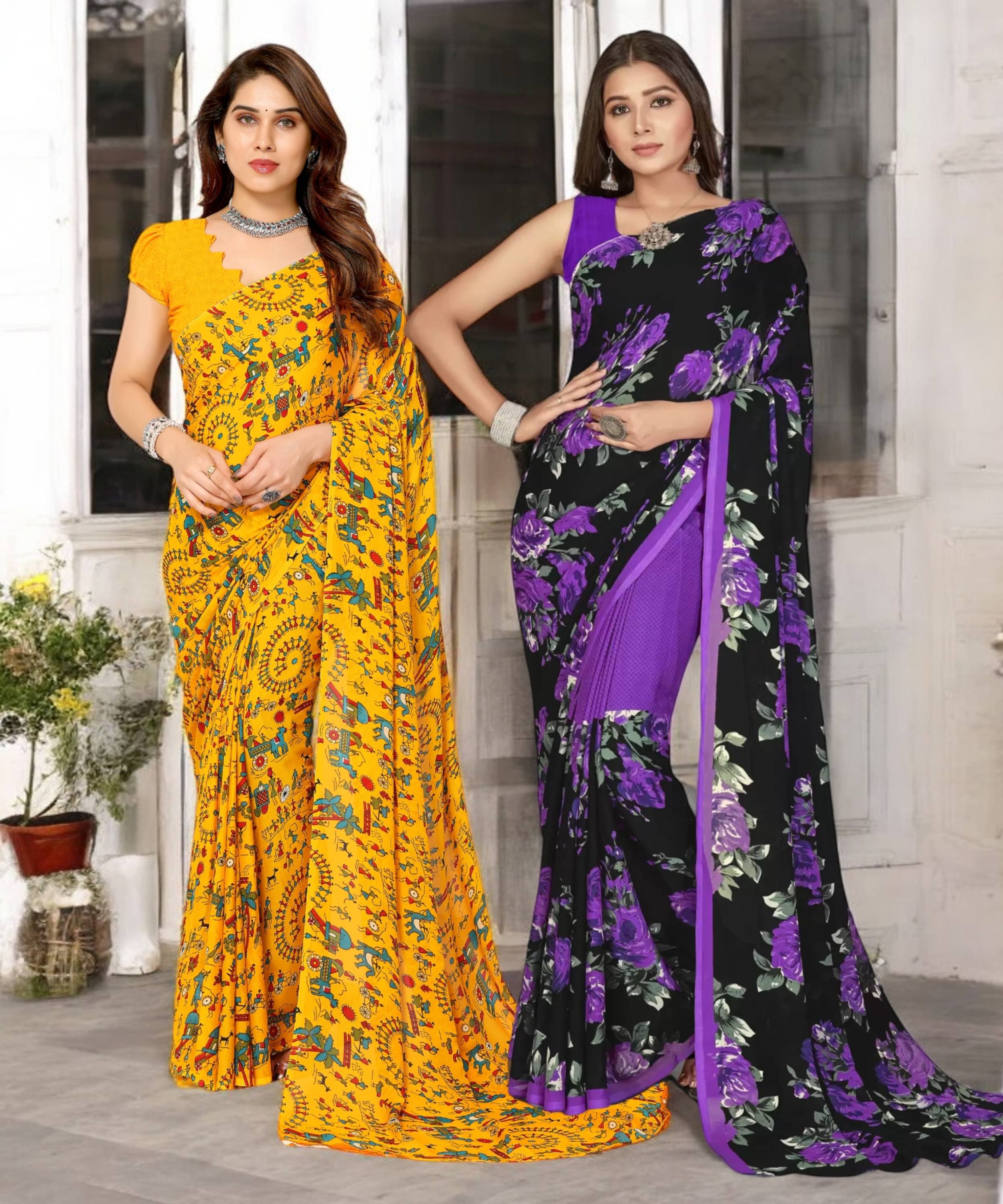 TTH Georgette Printed Saree With Unstitched Blouse Piece ( Multicolor ) TTH Georgette Printed Saree With Unstitched Blouse Piece ( Multicolor )