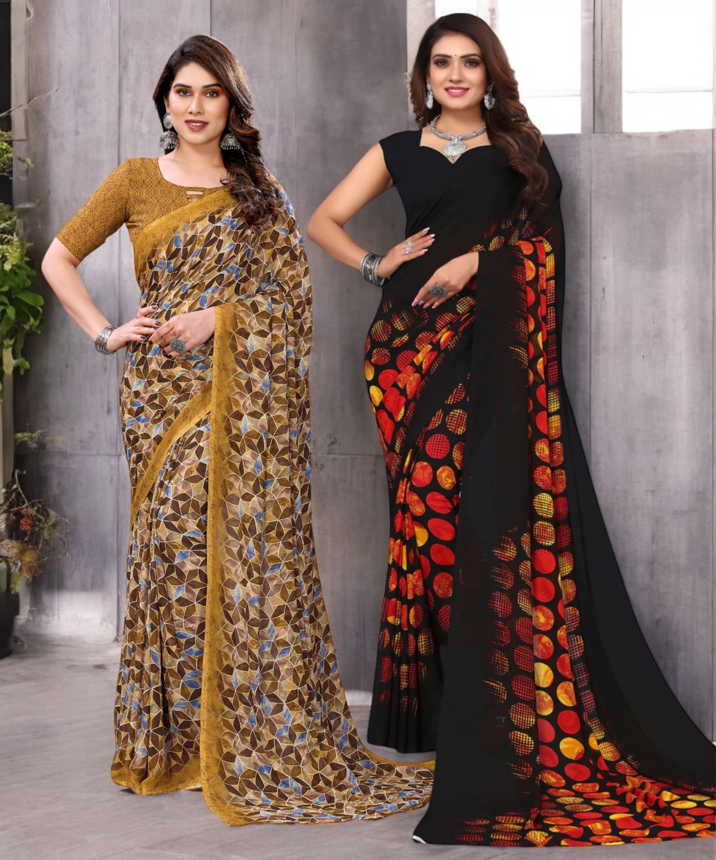     			TTH Georgette Printed Saree With Unstitched Blouse Piece ( Multicolor )