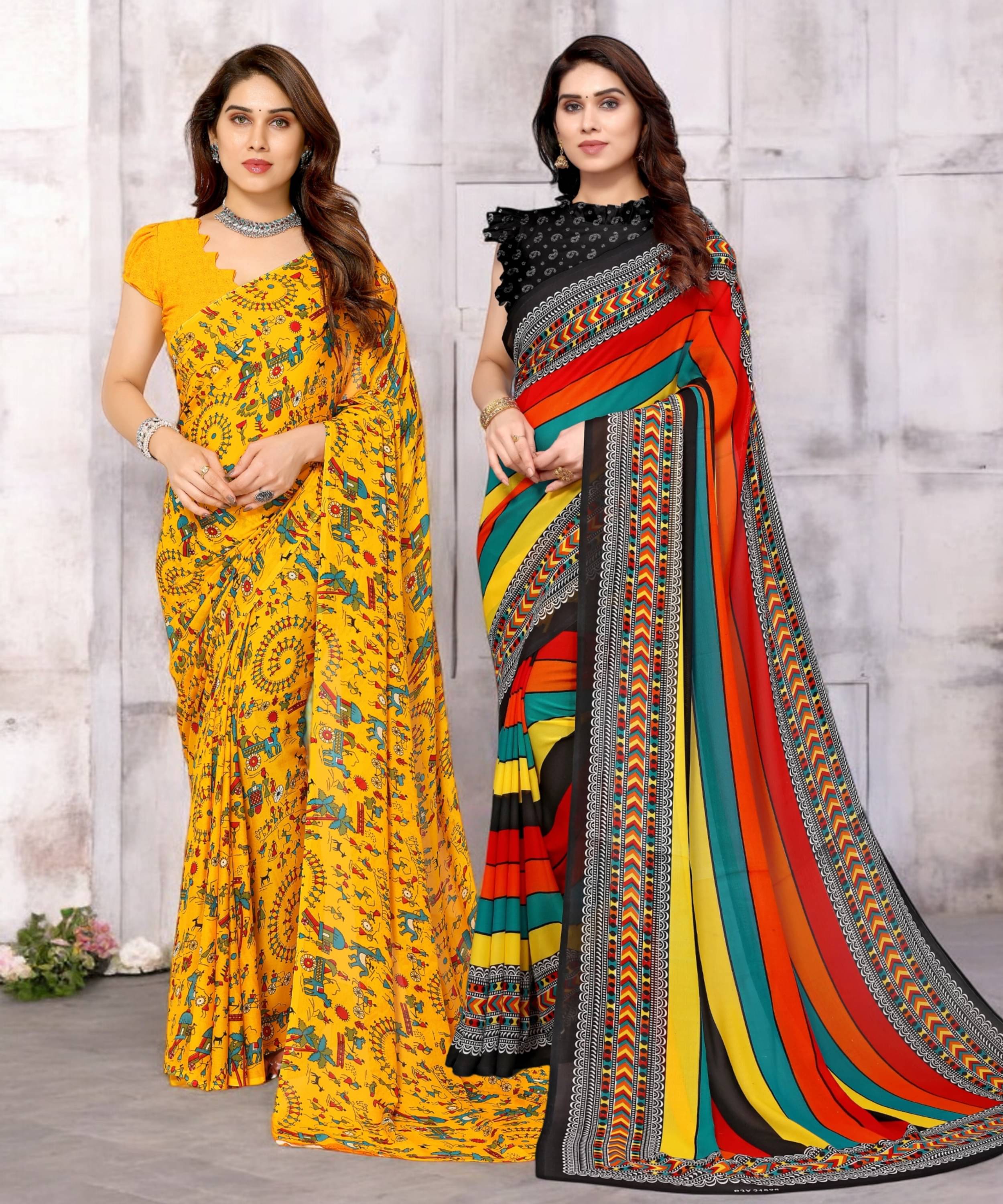 TTH Georgette Printed Saree With Unstitched Blouse Piece ( Multicolor ) TTH Georgette Printed Saree With Unstitched Blouse Piece ( Multicolor )