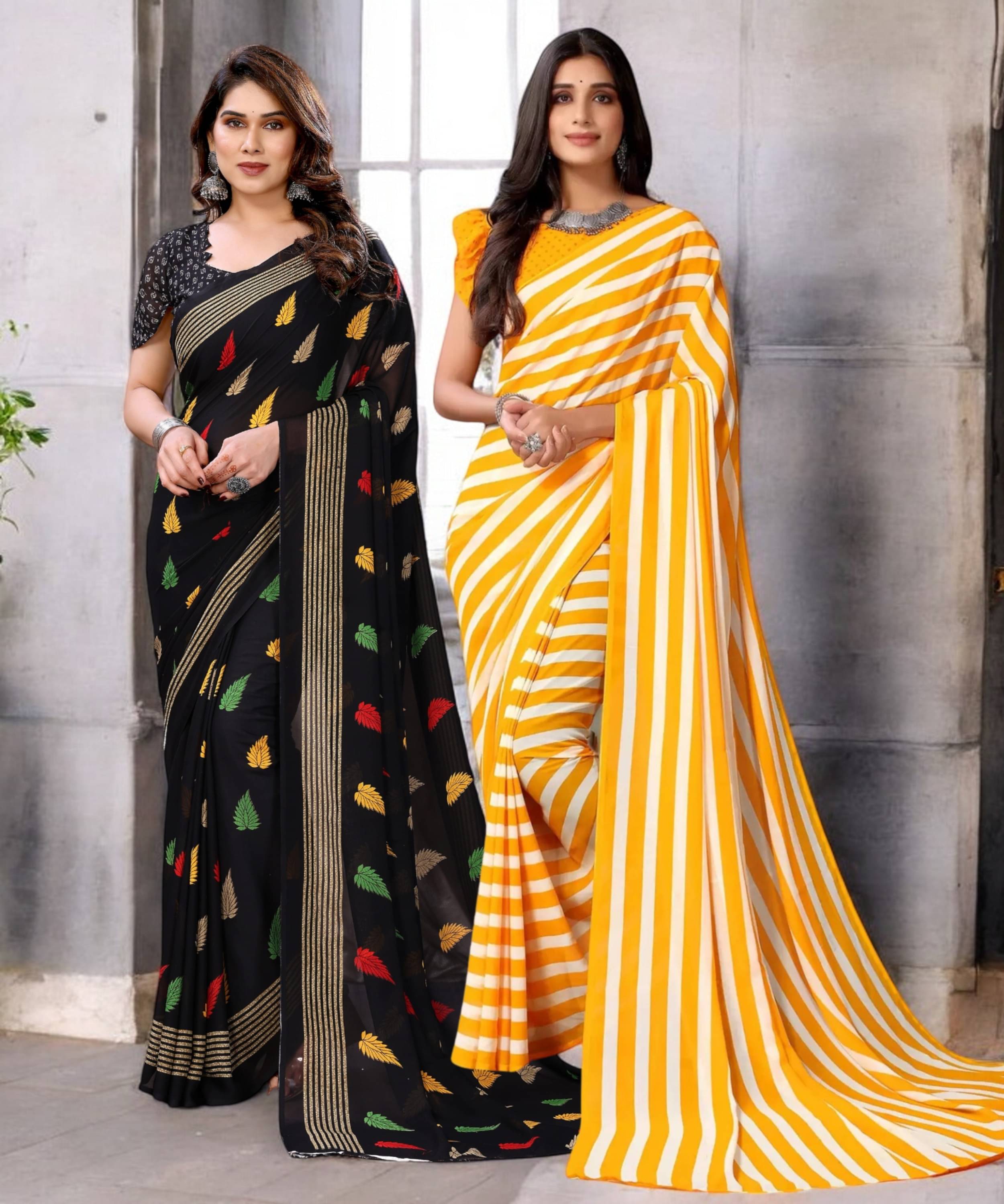     			TTH Georgette Printed Saree With Unstitched Blouse Piece ( Multicolor )