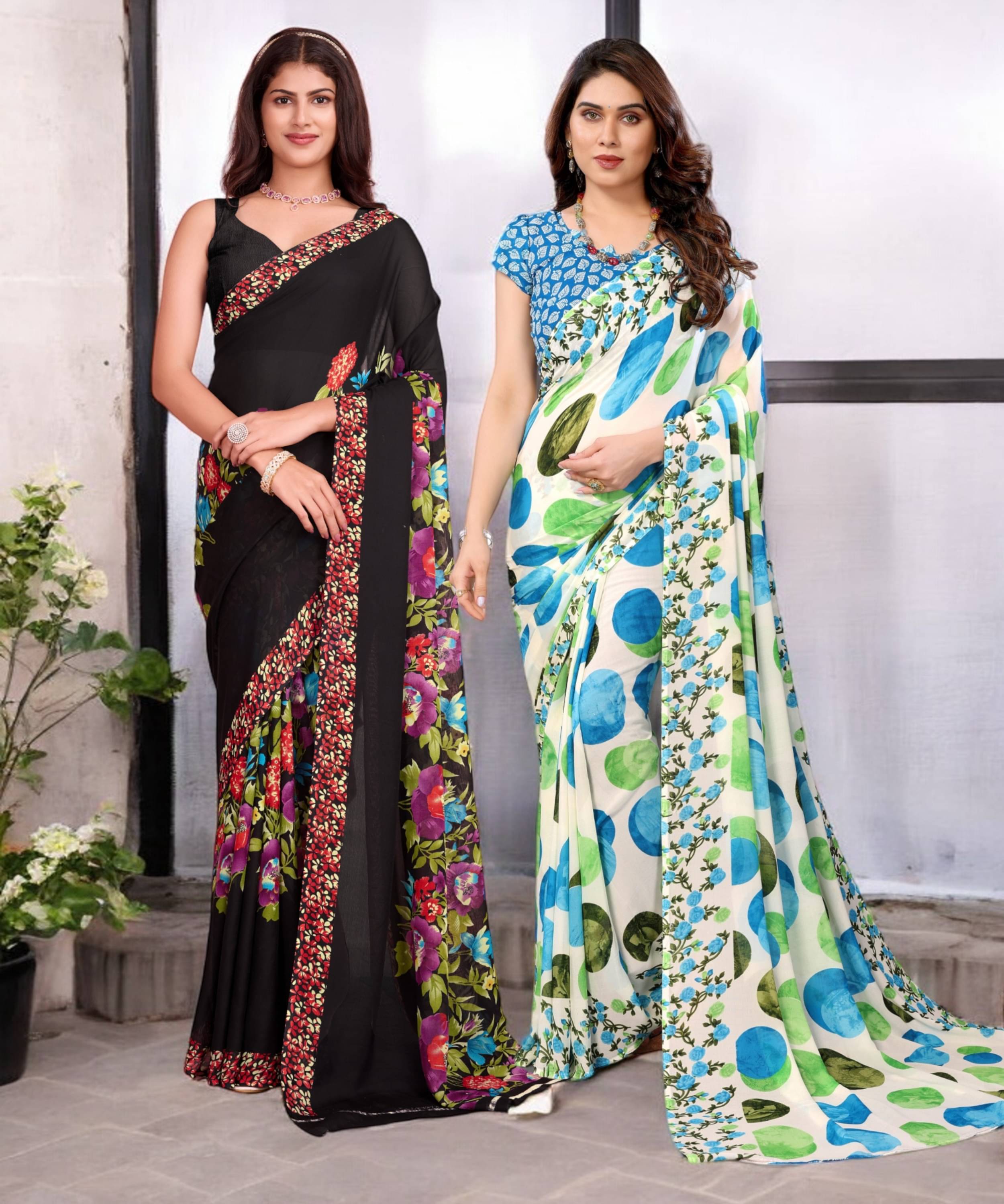     			TTH Georgette Printed Saree With Unstitched Blouse Piece ( Multicolor )