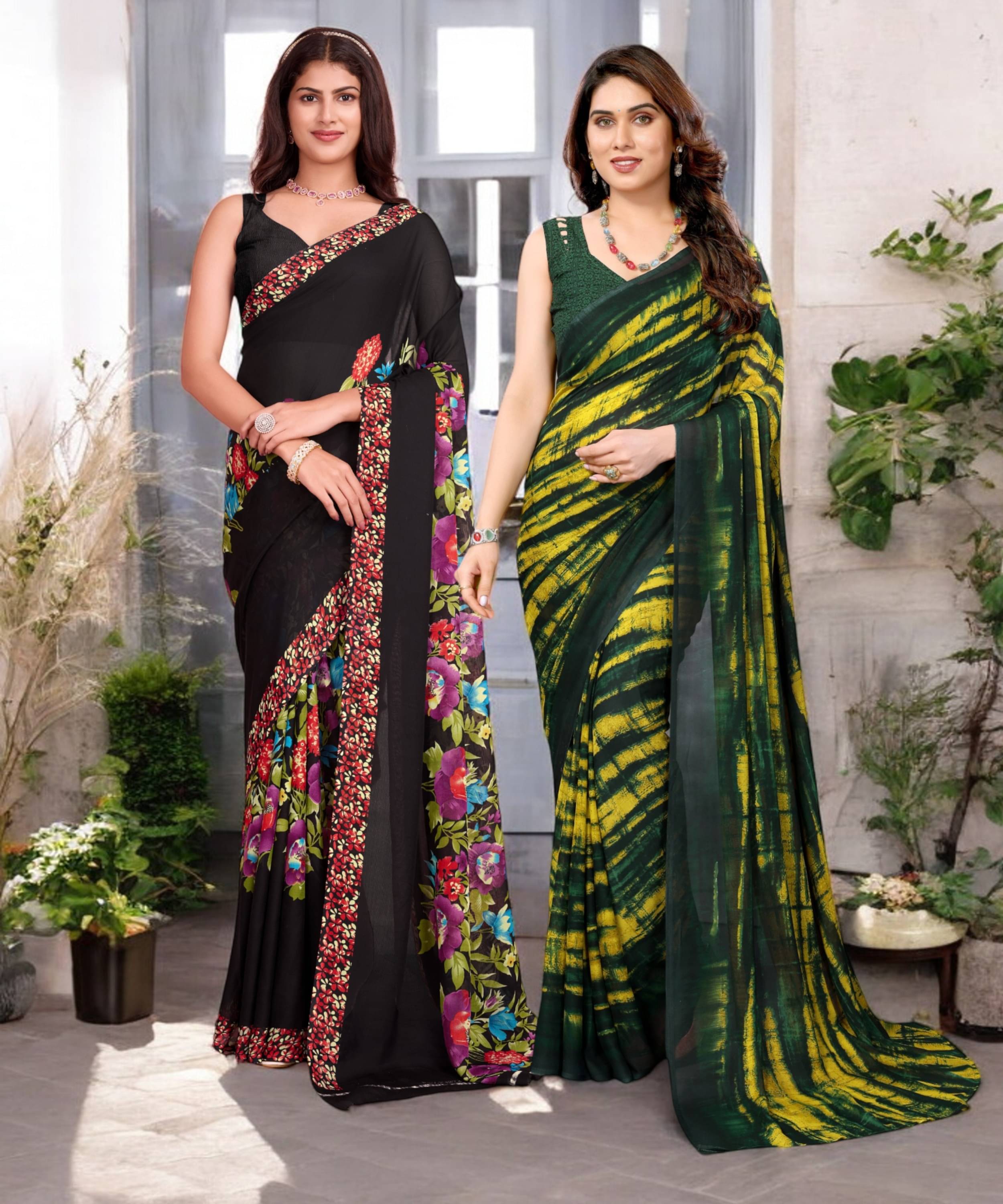 TTH Georgette Printed Saree With Unstitched Blouse Piece ( Multicolor ) TTH Georgette Printed Saree With Unstitched Blouse Piece ( Multicolor )