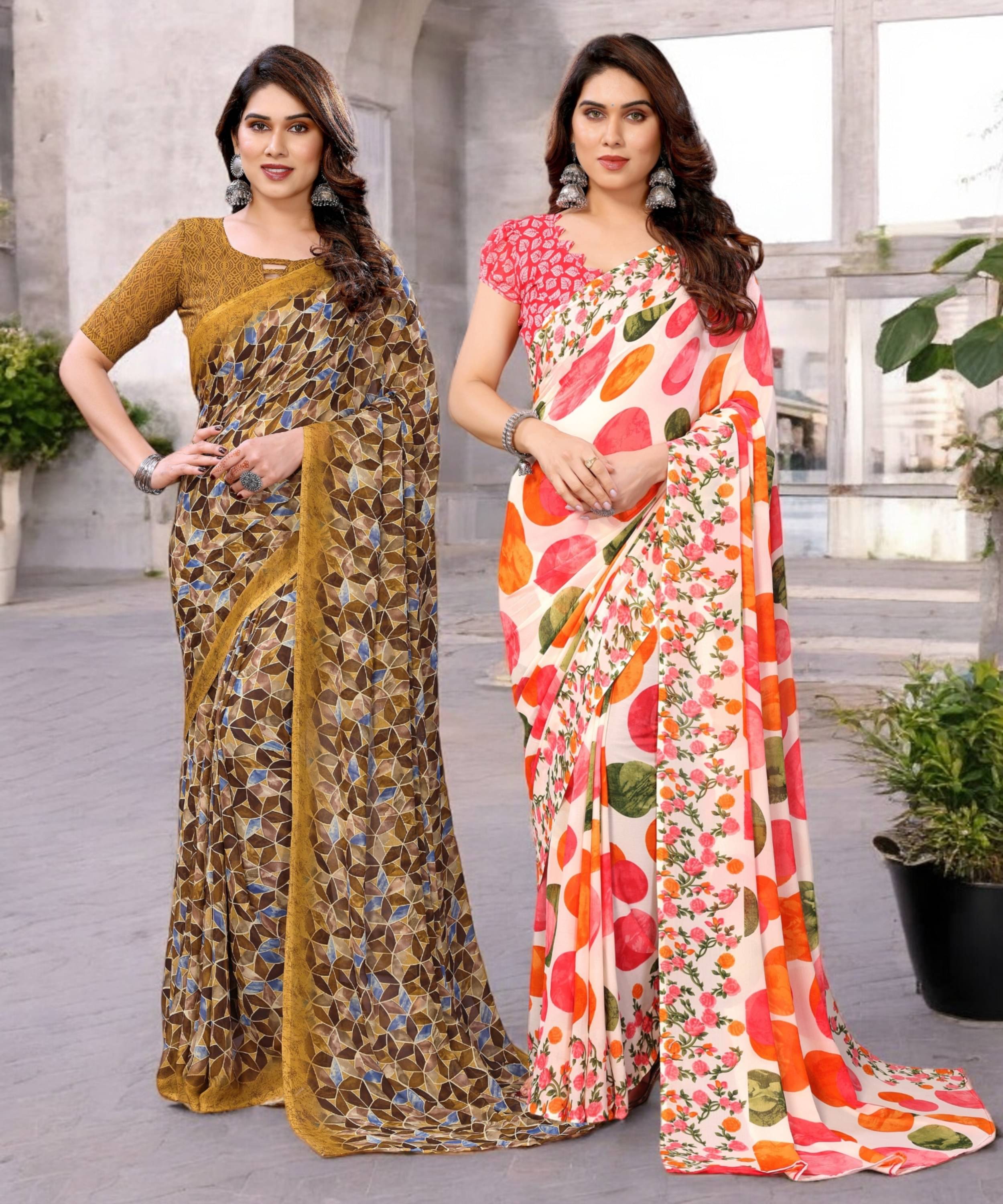     			TTH Georgette Printed Saree With Unstitched Blouse Piece ( Multicolor )