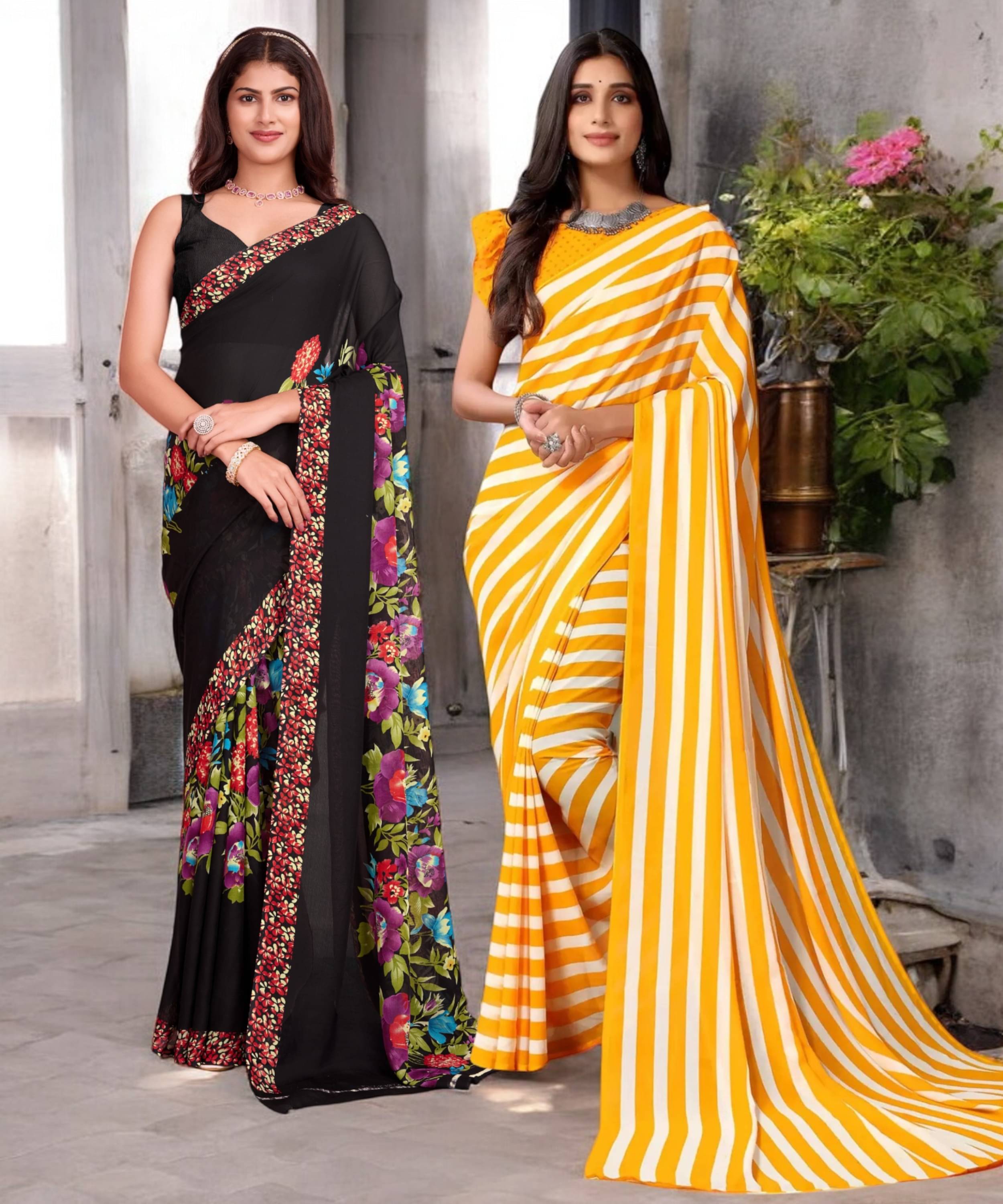     			TTH Georgette Printed Saree With Unstitched Blouse Piece ( Multicolor )